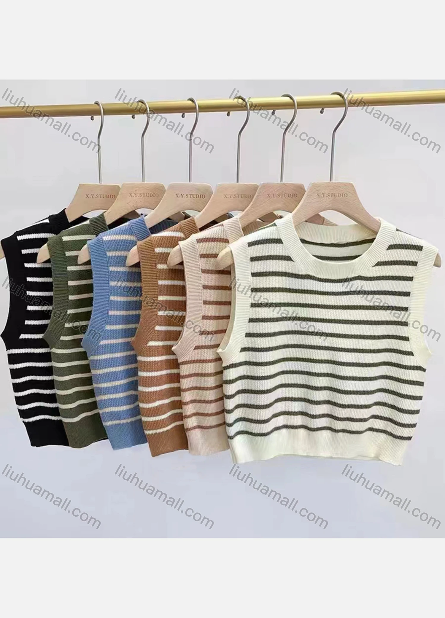 Wholesale Women's Casual Striped Crew Neck Rib-knit Tank Top - Liuhuamall