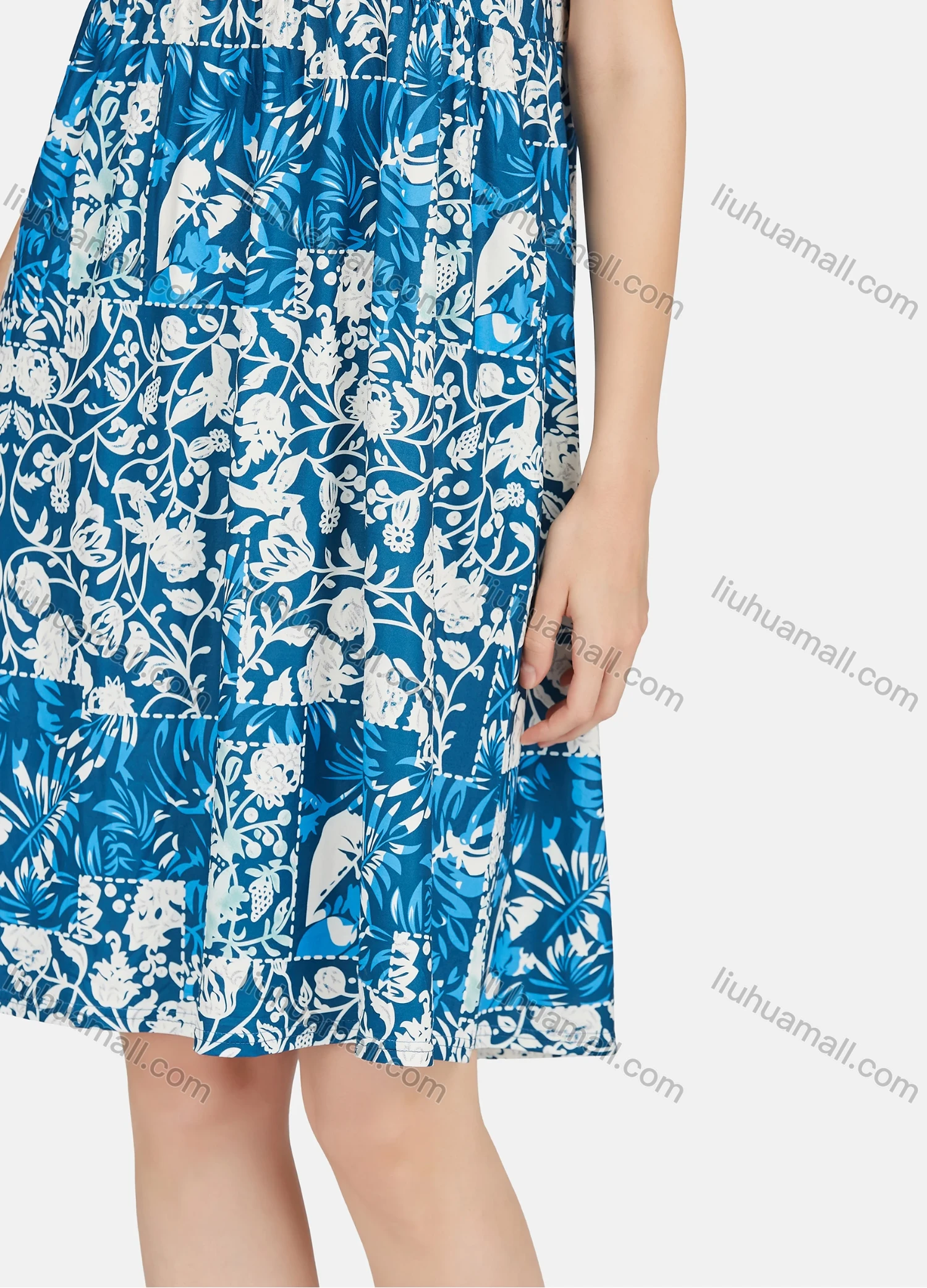 Wholesale Women's Milk Silk Floral Print Round Neck Patchwork Short Sleeve Lounge Soft Nightdress A02# - Liuhuamall
