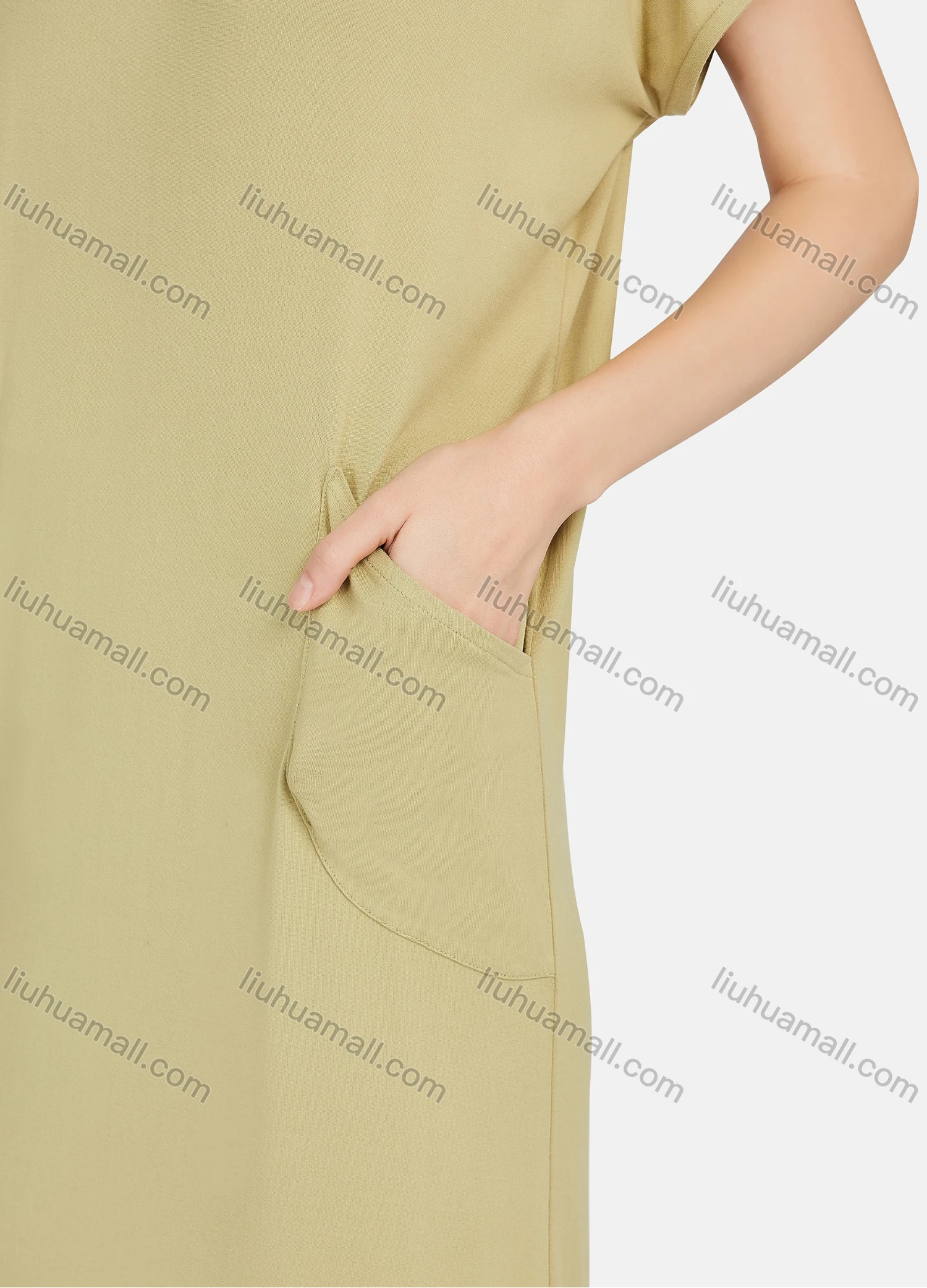 Wholesale Women's Lounge Milk Silk Plain V Neck Short Sleeve Patch Pocket Split Hem Maxi Nightgown A15# - Liuhuamall