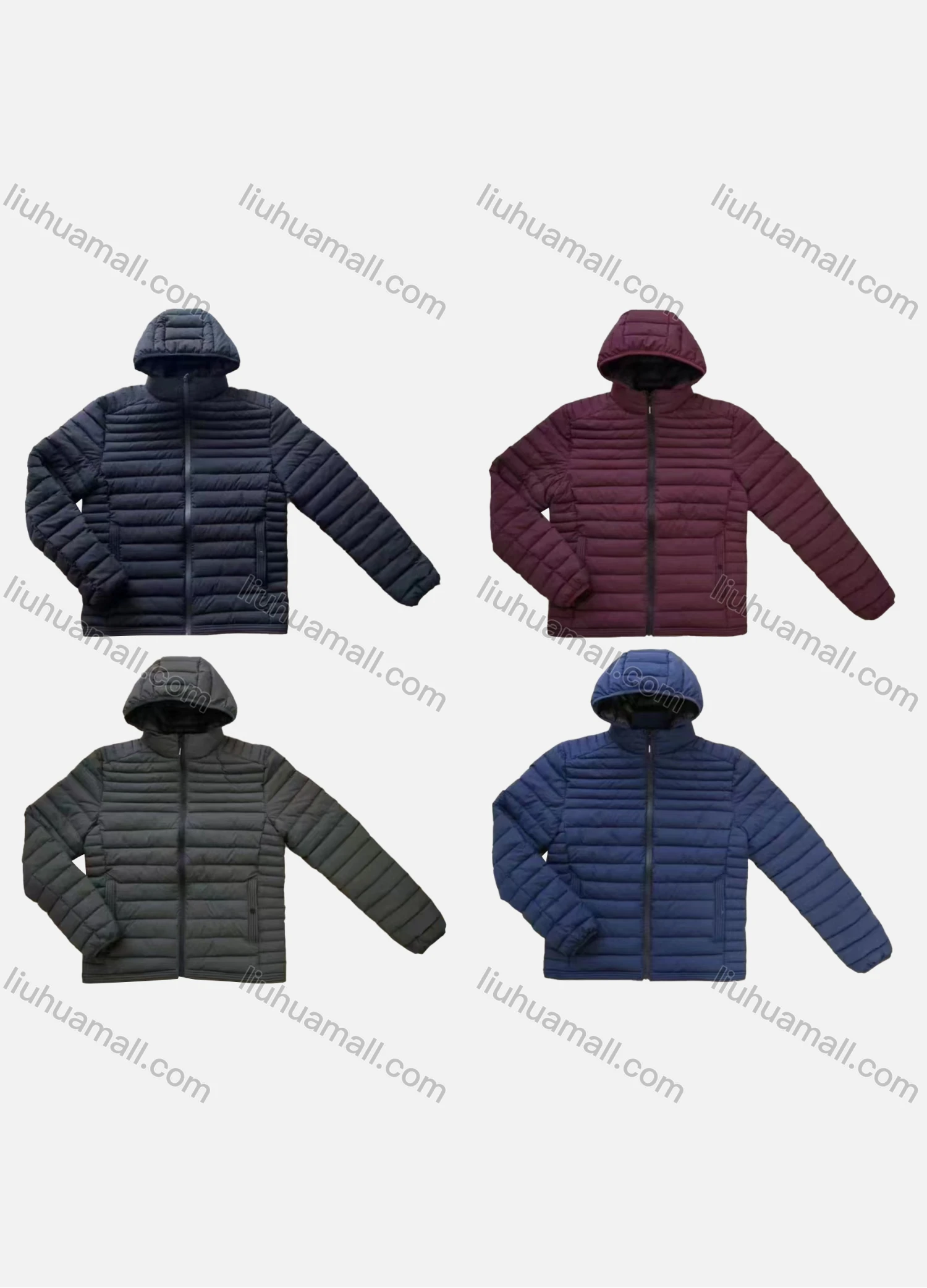 Wholesale Men's Casual Hooded Long Sleeve Zipper Plain Puffer Jacket - Liuhuamall