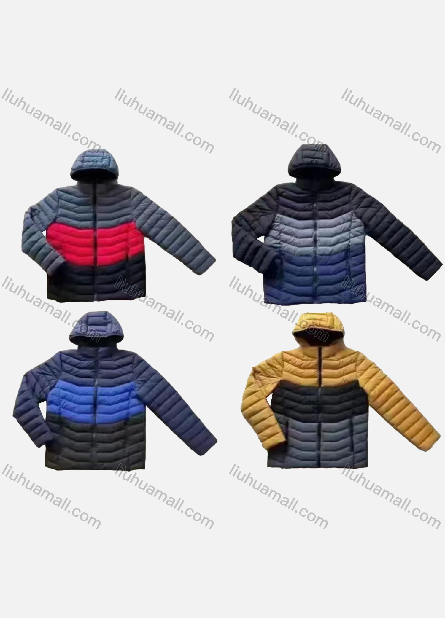 Wholesale Men's Casual Hooded Long Sleeve Zipper Colorblock Puffer Jacket - Liuhuamall