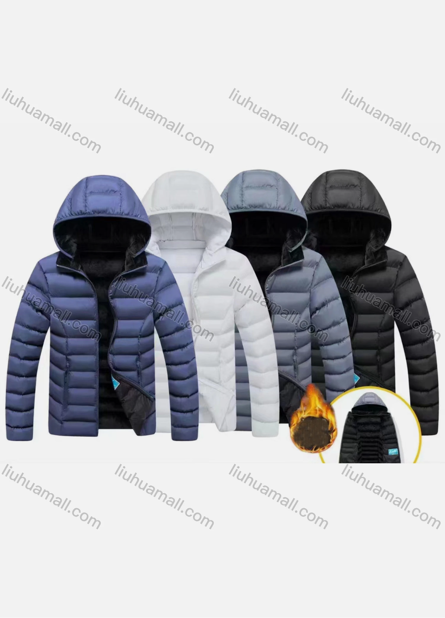 Wholesale Men's Casual Hooded Long Sleeve Zipper Plain Puffer Jacket - Liuhuamall