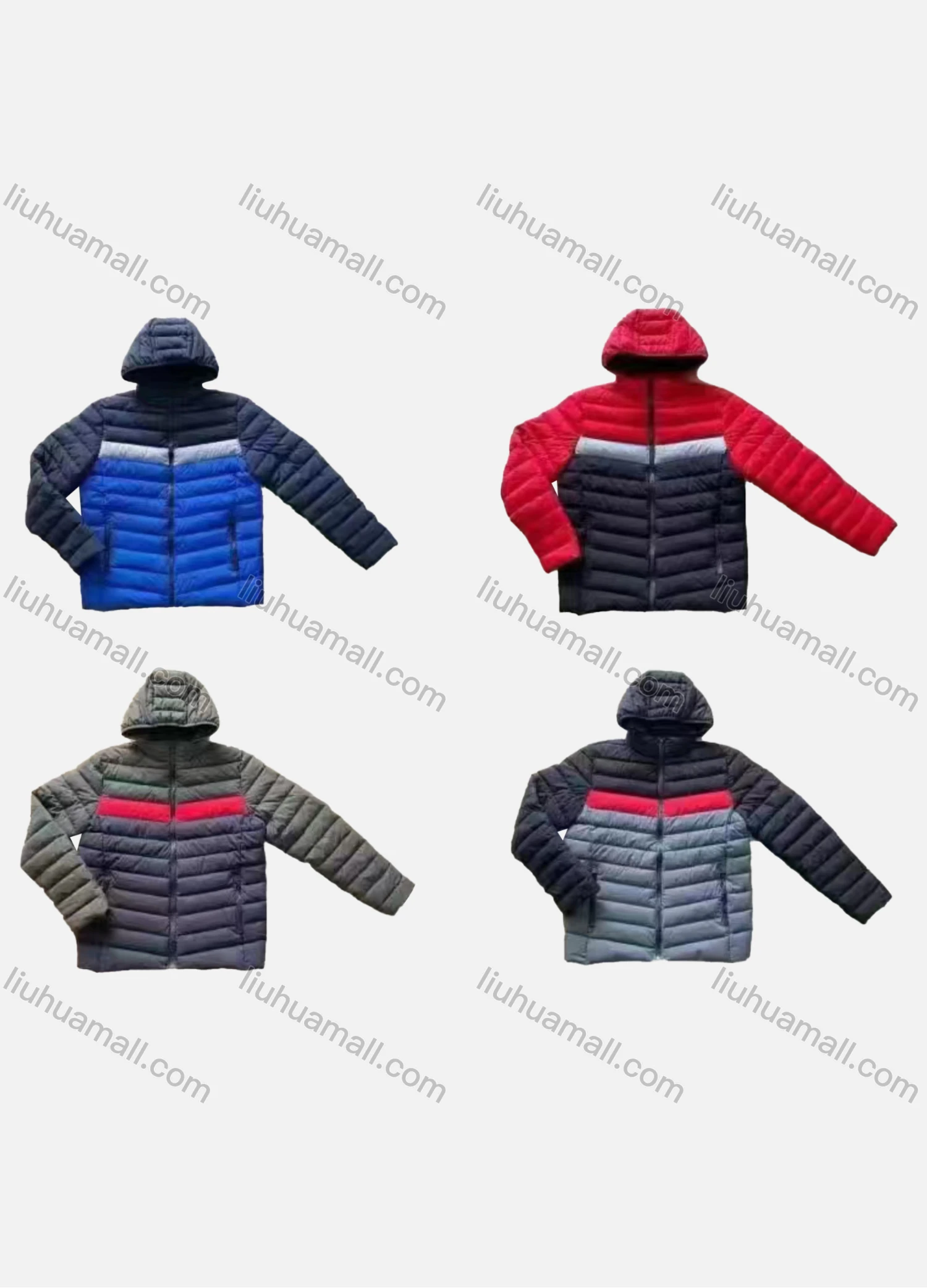 Wholesale Men's Casual Hooded Long Sleeve Zipper Colorblock Puffer Jacket - Liuhuamall