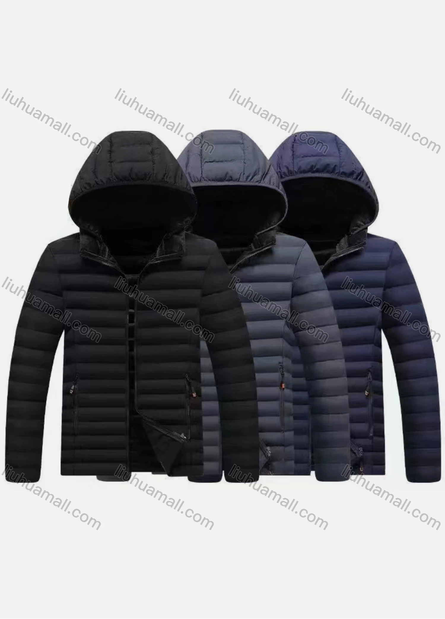 Wholesale Men's Casual Hooded Long Sleeve Zipper Plain Puffer Jacket - Liuhuamall