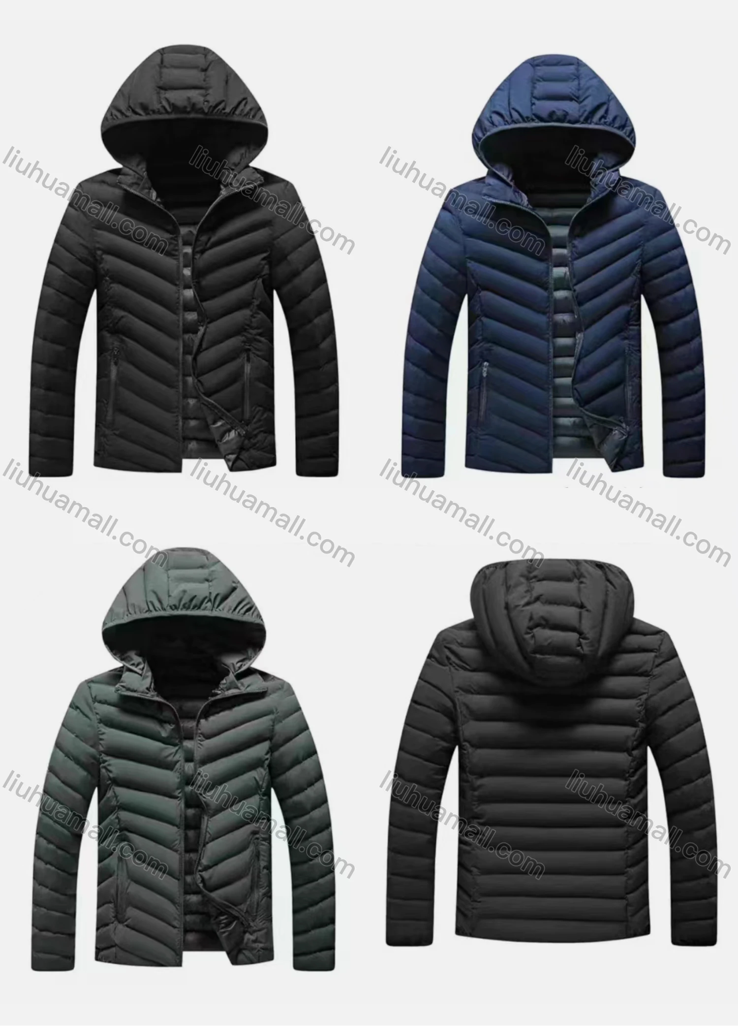 Wholesale Men's Casual Hooded Long Sleeve Zipper Plain Puffer Jacket - Liuhuamall