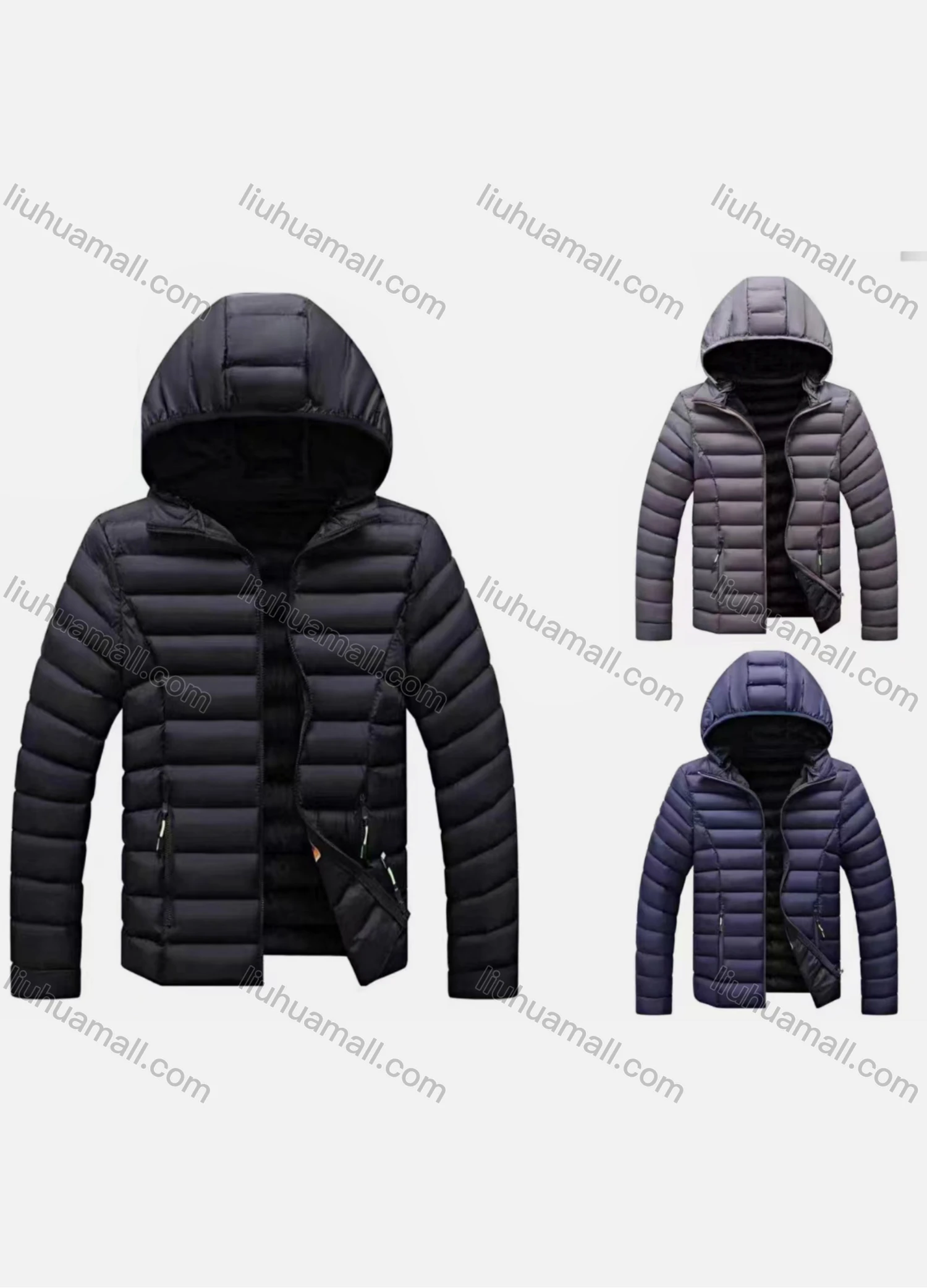 Wholesale Men's Casual Hooded Long Sleeve Zipper Plain Puffer Jacket - Liuhuamall