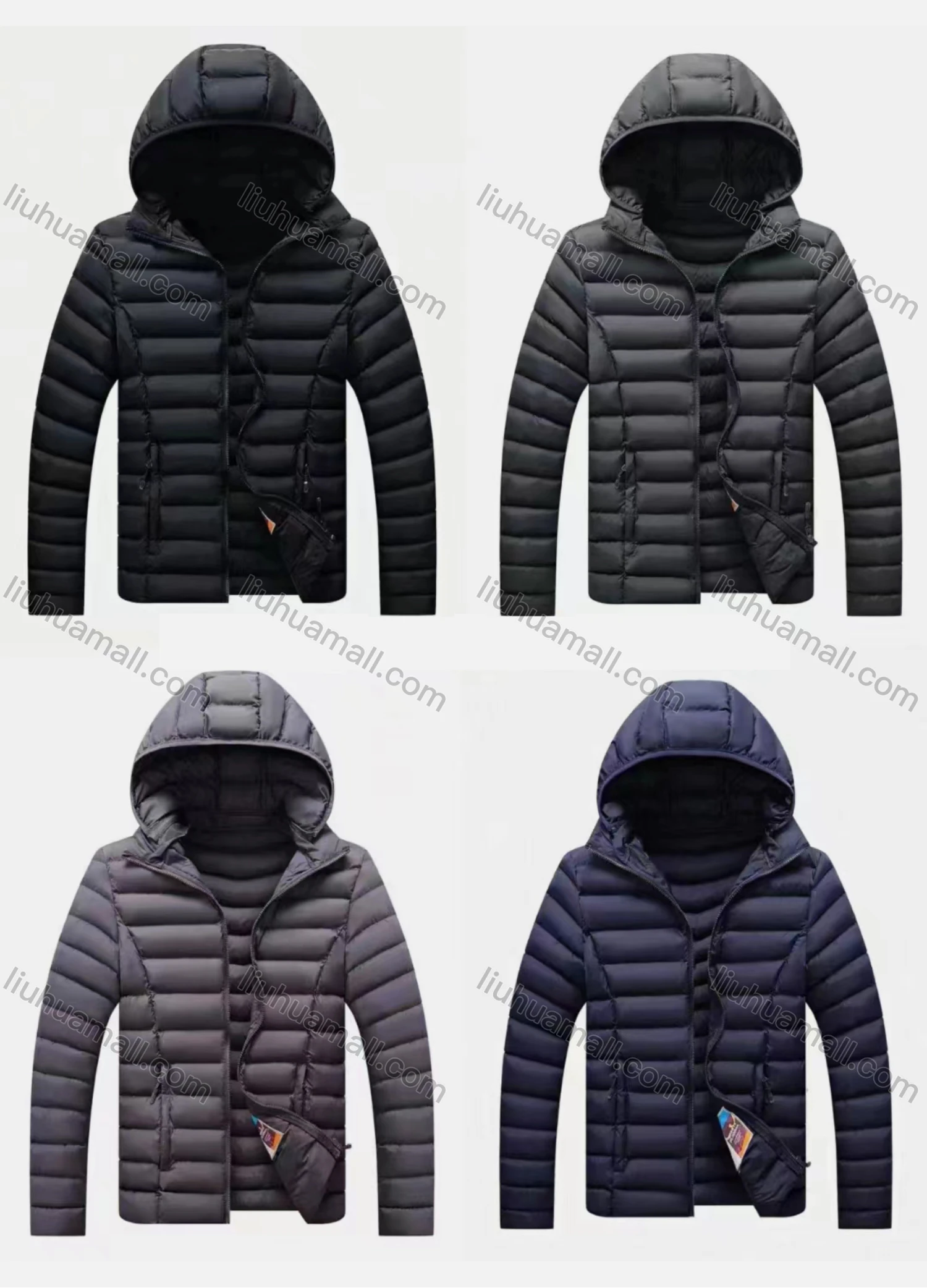 Wholesale Men's Casual Hooded Long Sleeve Zipper Plain Puffer Jacket - Liuhuamall