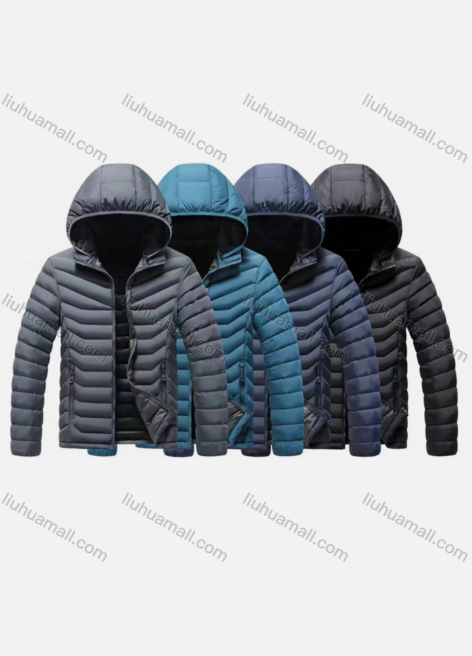 Wholesale Men's Casual Hooded Long Sleeve Zipper Plain Puffer Jacket - Liuhuamall