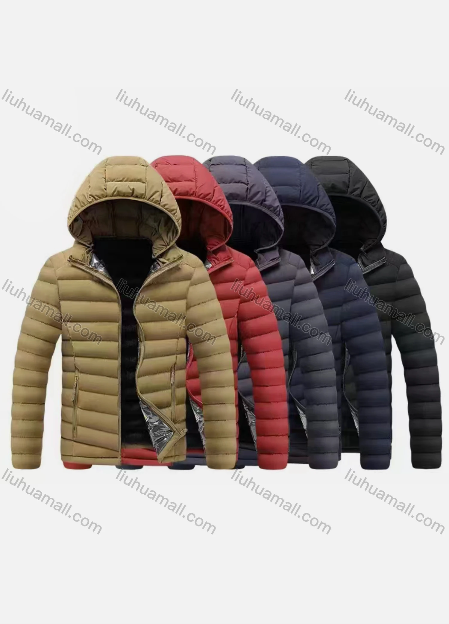 Wholesale Men's Casual Hooded Long Sleeve Zipper Plain Puffer Jacket - Liuhuamall