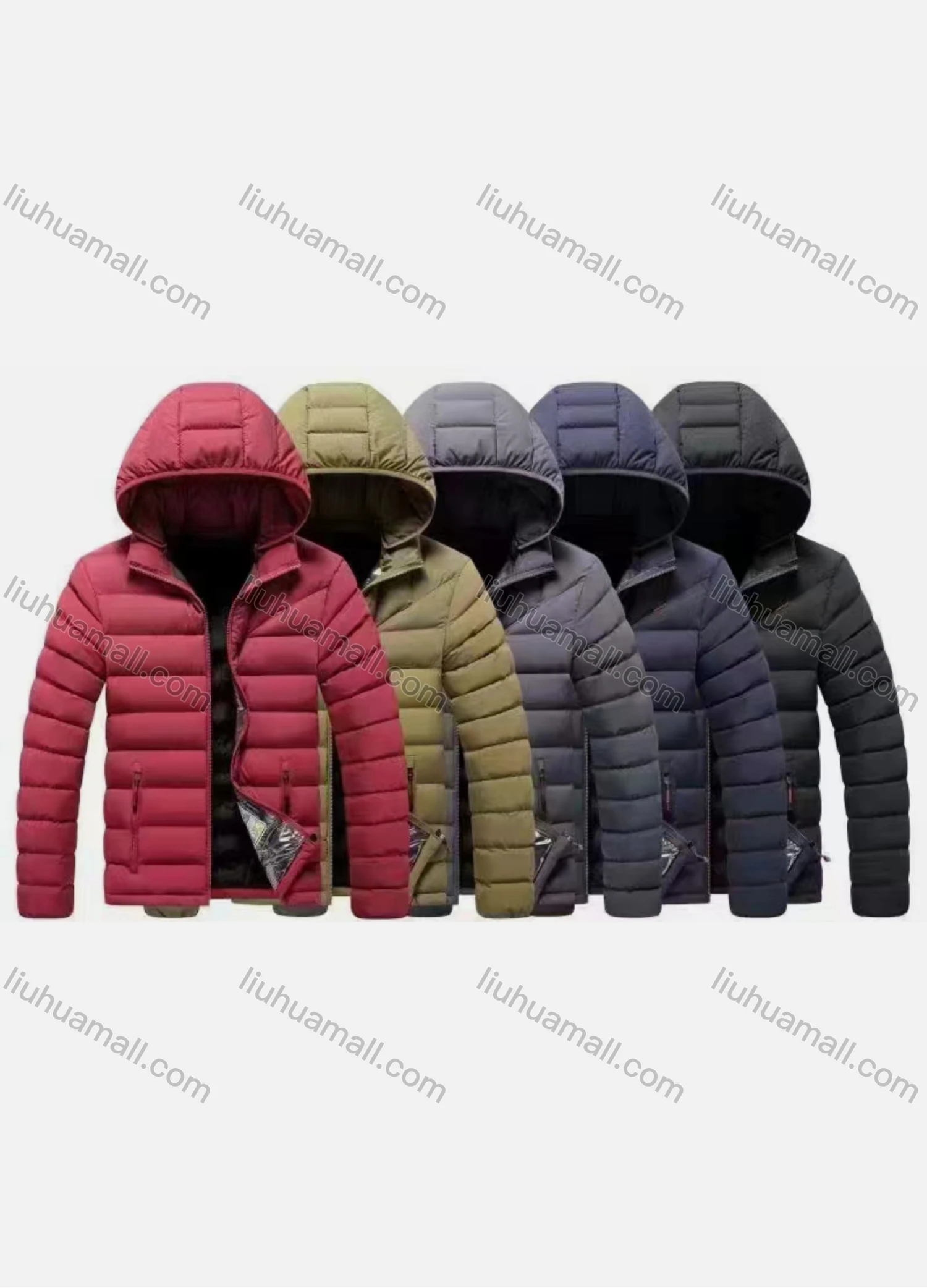 Wholesale Men's Casual Hooded Long Sleeve Zipper Plain Puffer Jacket - Liuhuamall
