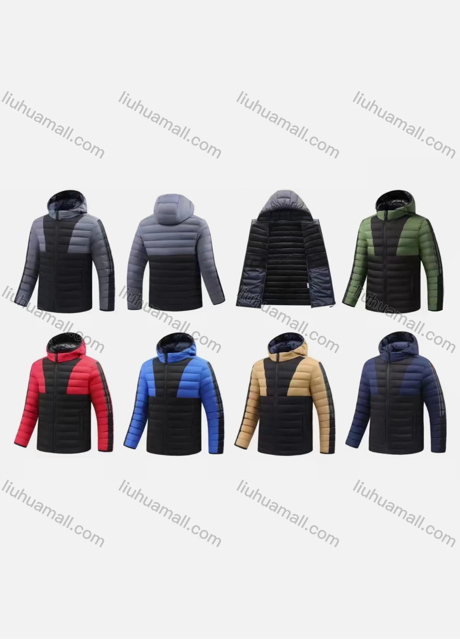 Wholesale Men's Casual Hooded Long Sleeve Zipper Colorblock Puffer Jacket - Liuhuamall