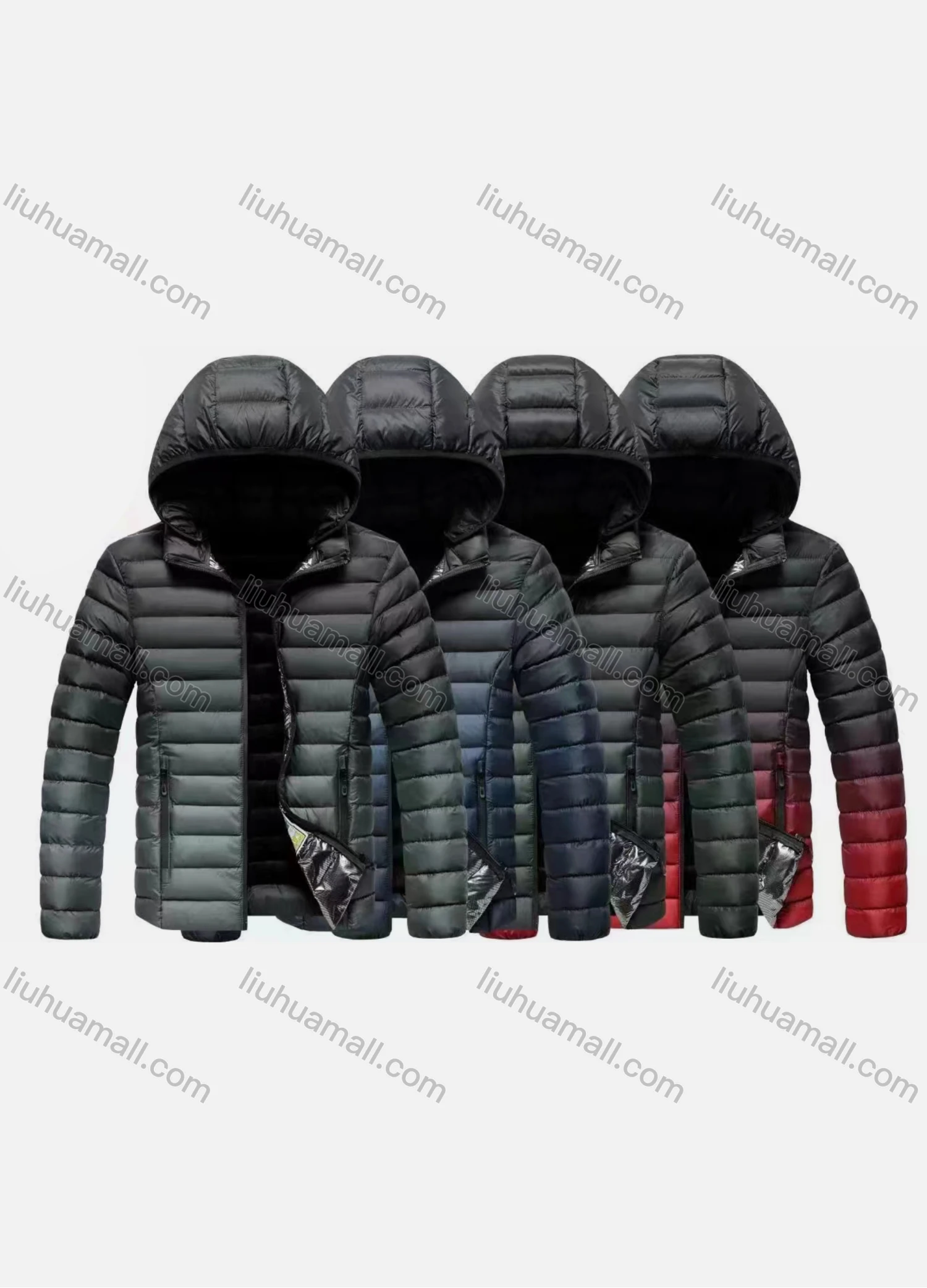 Wholesale Men's Casual Detachable Hood Long Sleeve Zipper Ombre Puffer Jacket - Liuhuamall