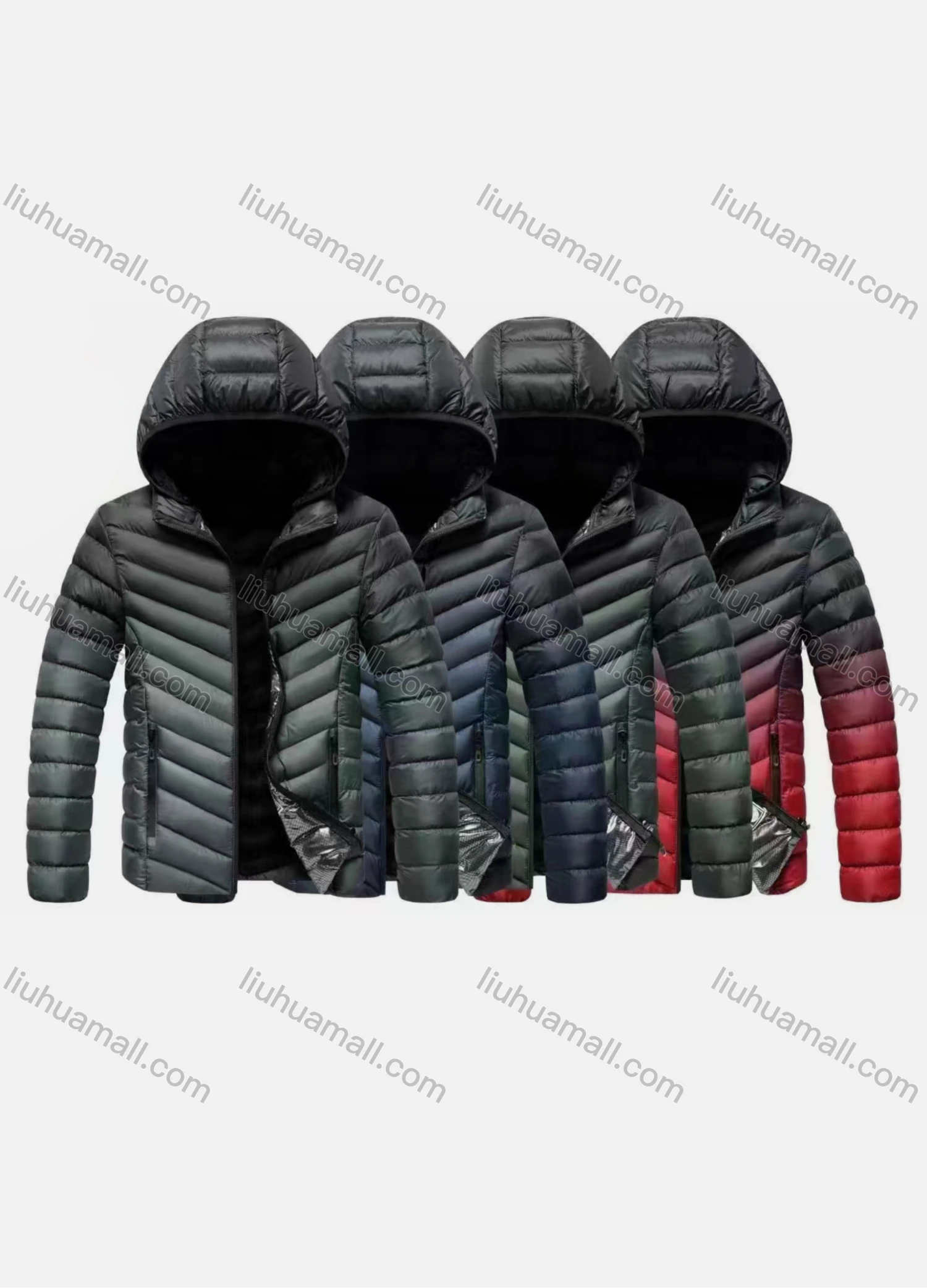 Wholesale Men's Casual Hooded Long Sleeve Zipper Ombre Puffer Jacket - Liuhuamall