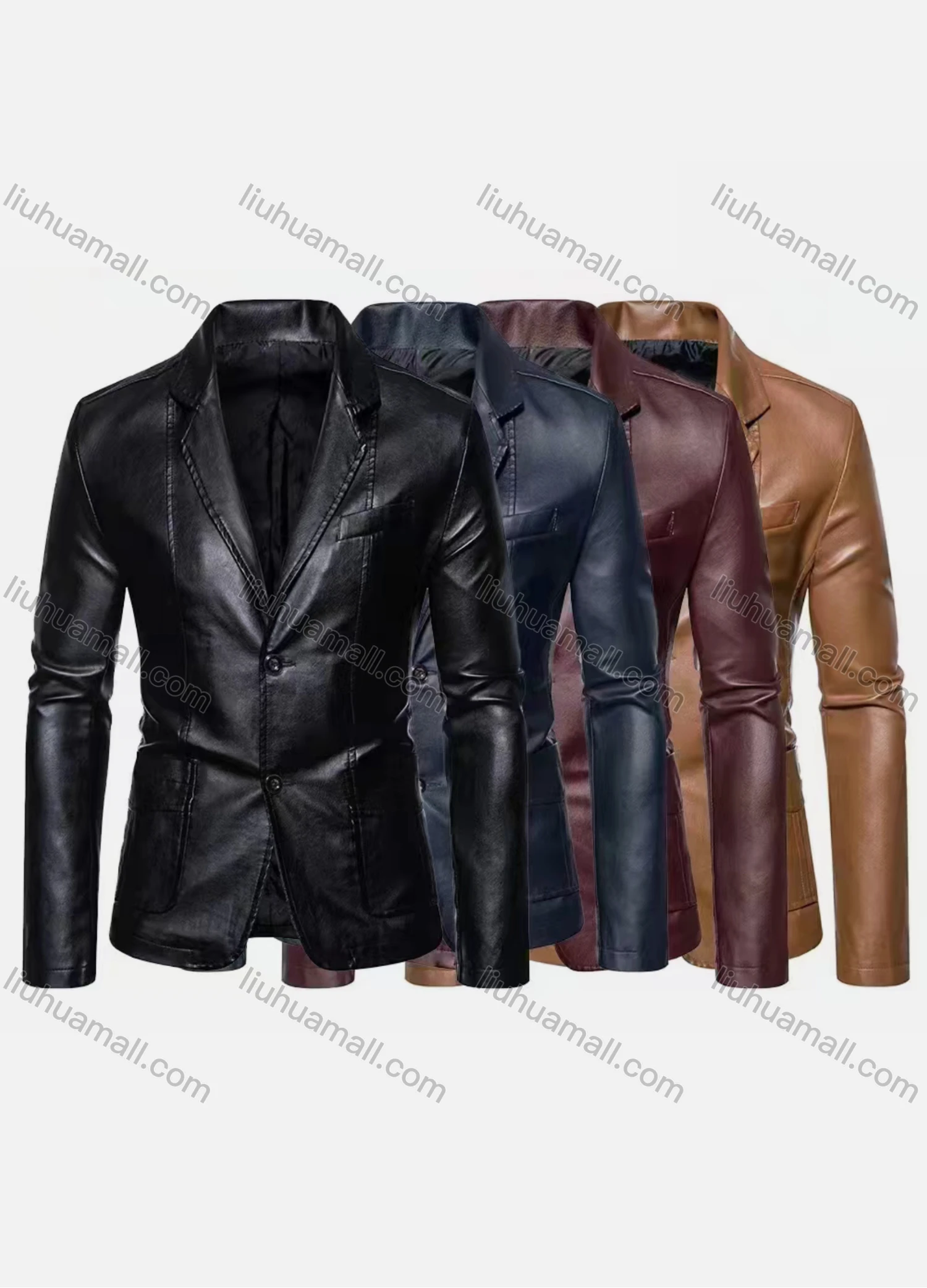 Wholesale Men's Fashion Lapel Single Breasted Leather Blazer Jacket - Liuhuamall