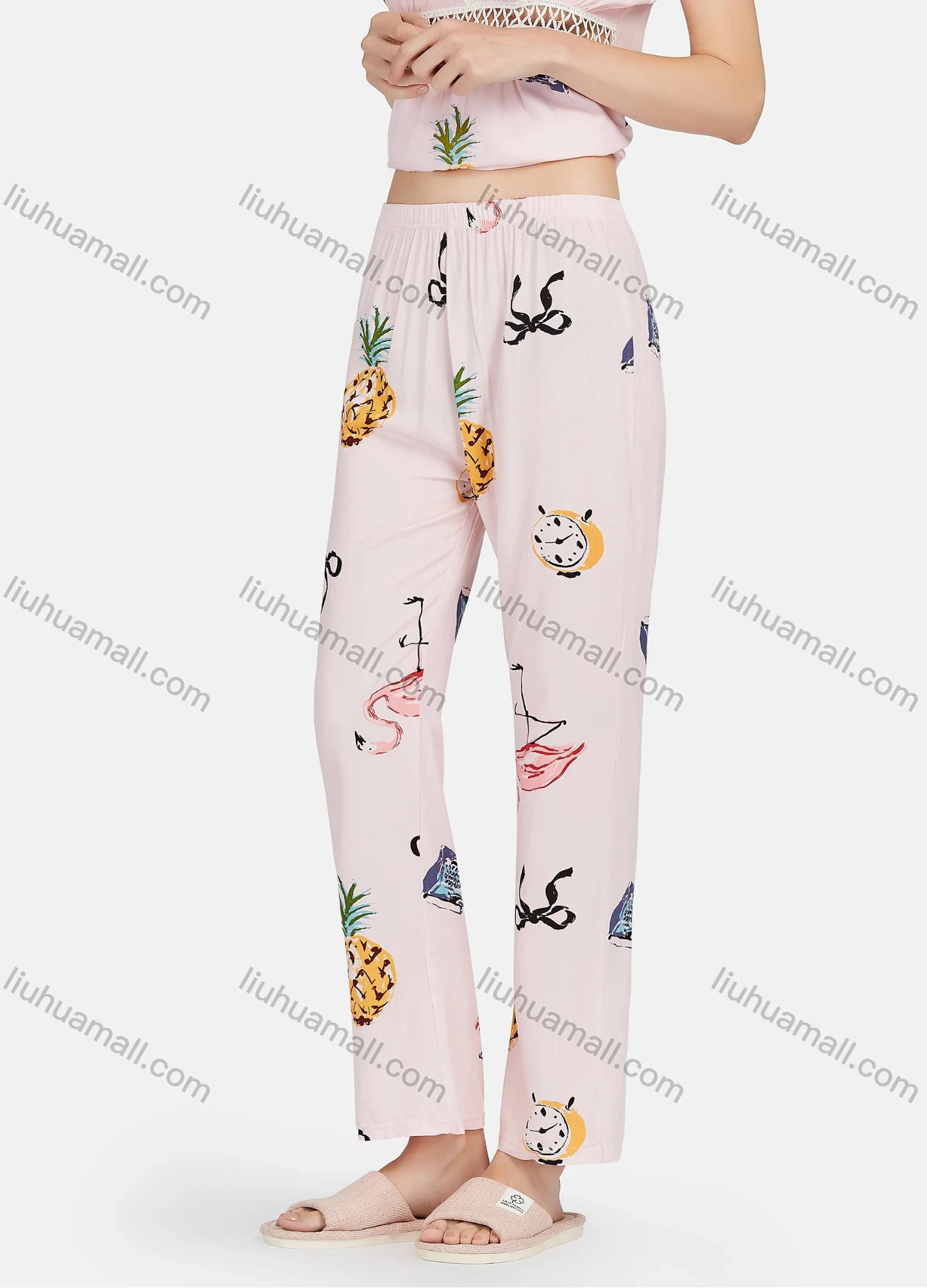 Wholesale Women's Allover Print Cut Out Lace Trim Cami Top & Pants 2 Piece Lounge Pajamas Set A06# - Liuhuamall