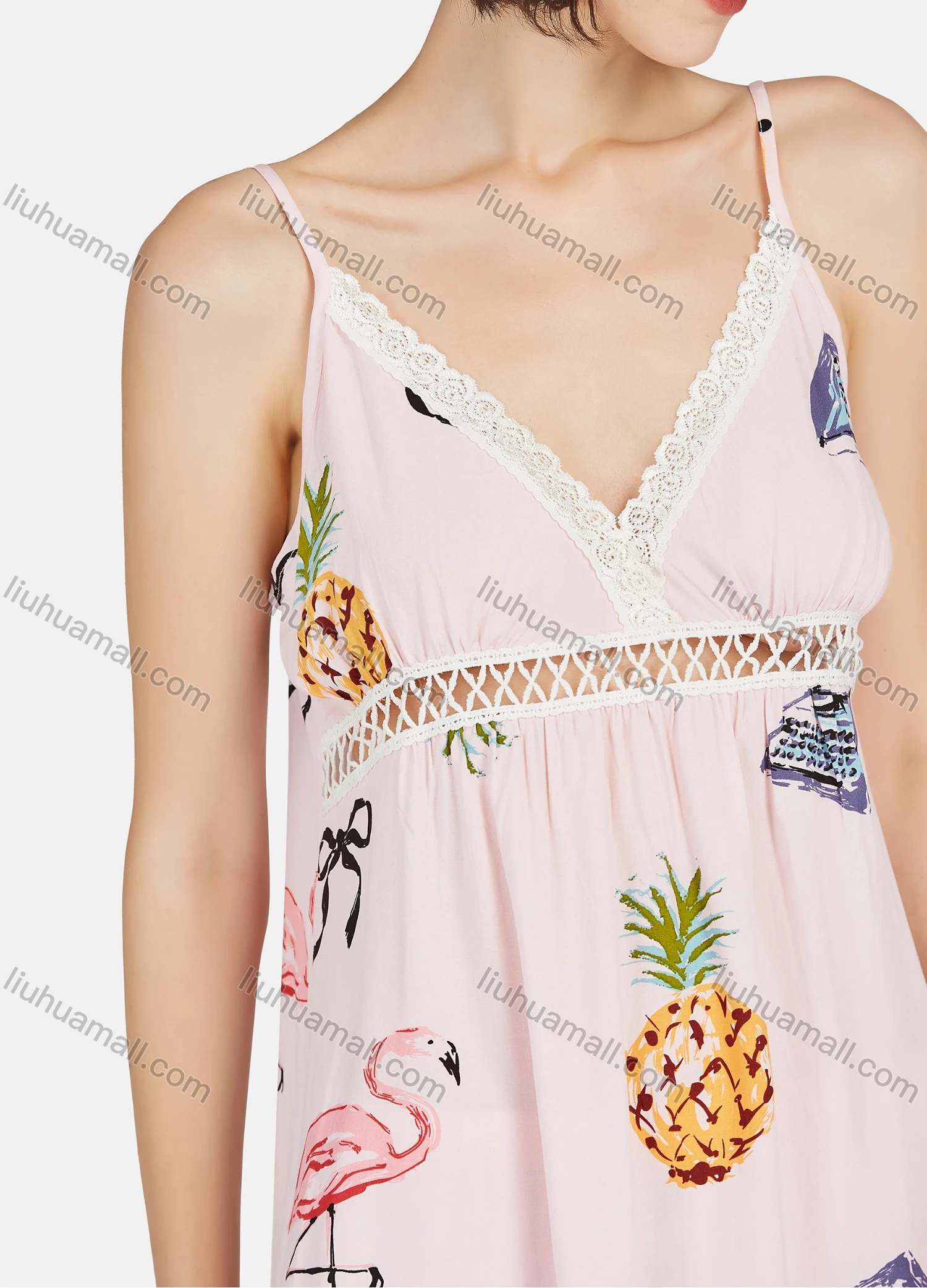 Wholesale Women's Allover Print Cut Out Lace Trim Cami Top & Pants 2 Piece Lounge Pajamas Set A06# - Liuhuamall