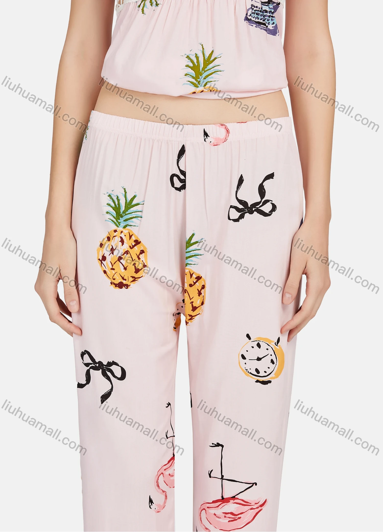 Wholesale Women's Allover Print Cut Out Lace Trim Cami Top & Pants 2 Piece Lounge Pajamas Set A06# - Liuhuamall