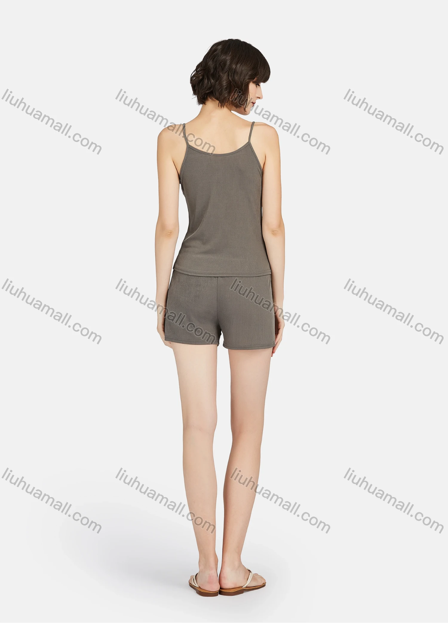 Wholesale Women's Soft Plain Spaghetti Strap Cami Top & Drawstring Shorts 2 Piece Lounge Pajamas Set A10# - Liuhuamall