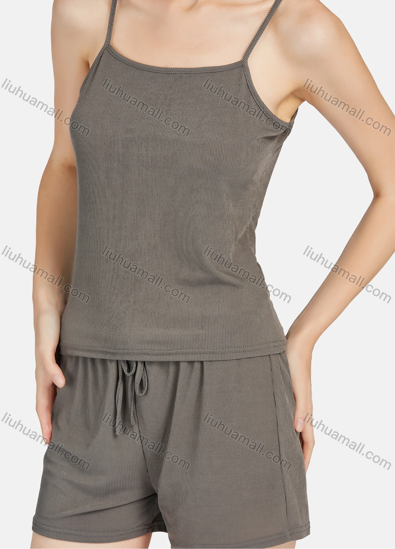Wholesale Women's Soft Plain Spaghetti Strap Cami Top & Drawstring Shorts 2 Piece Lounge Pajamas Set A10# - Liuhuamall