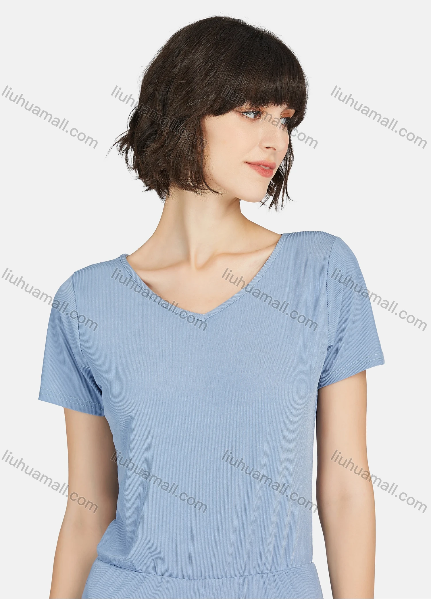 Wholesale Women's Soft Milk Silk Plain V Neck Short Sleeve Lounge Romper Pajamas A13# - Liuhuamall