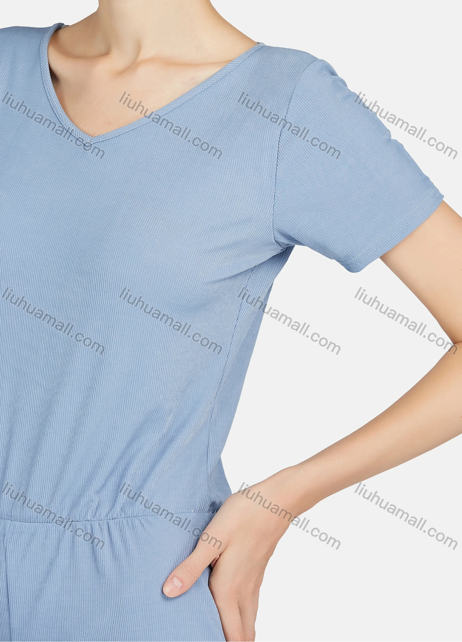 Wholesale Women's Soft Milk Silk Plain V Neck Short Sleeve Lounge Romper Pajamas A13# - Liuhuamall