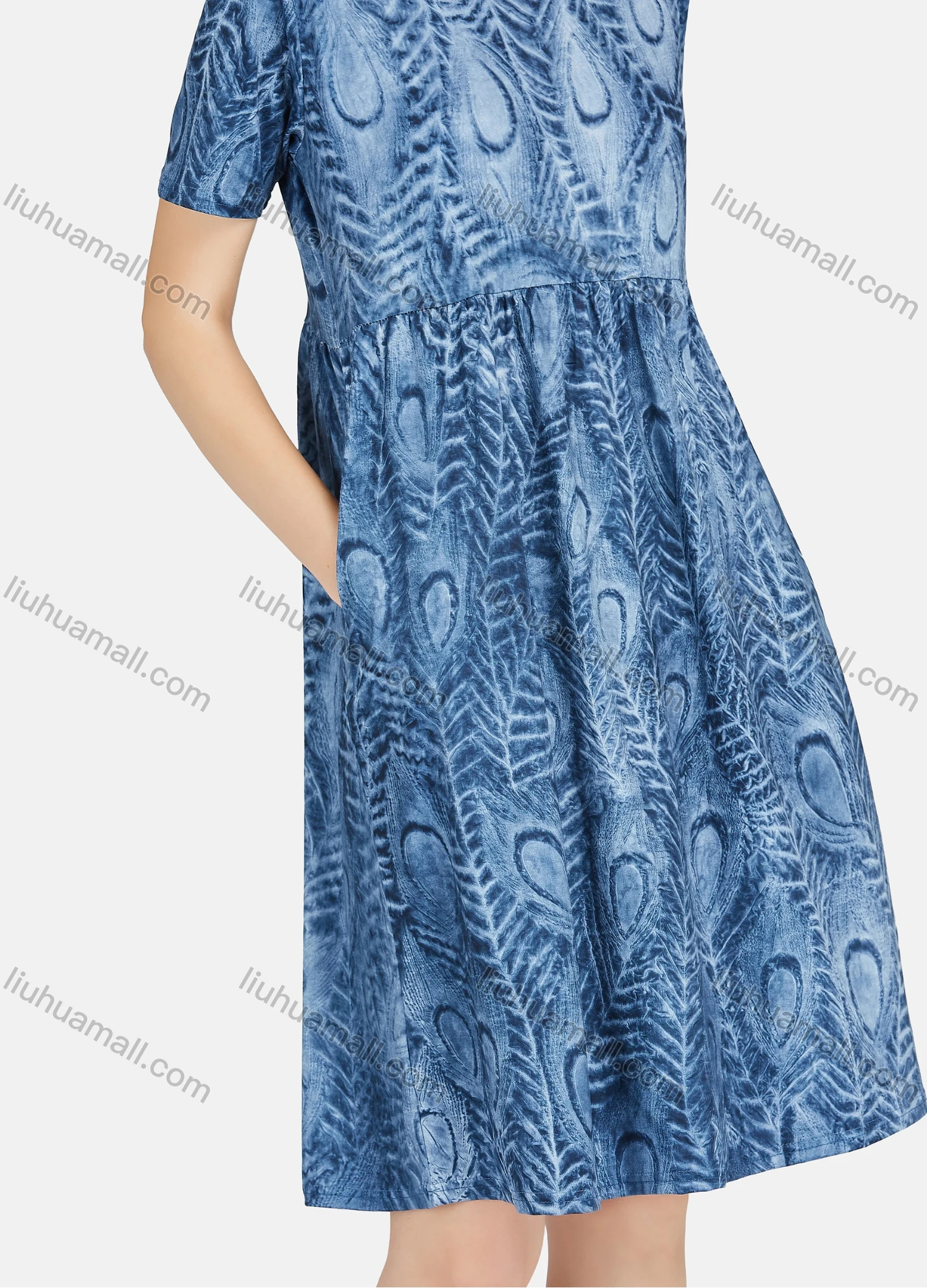 Wholesale Women's Lounge Soft Allover Print Round Neck Ruched Short Sleeve Lounge Nightgown A25# - Liuhuamall