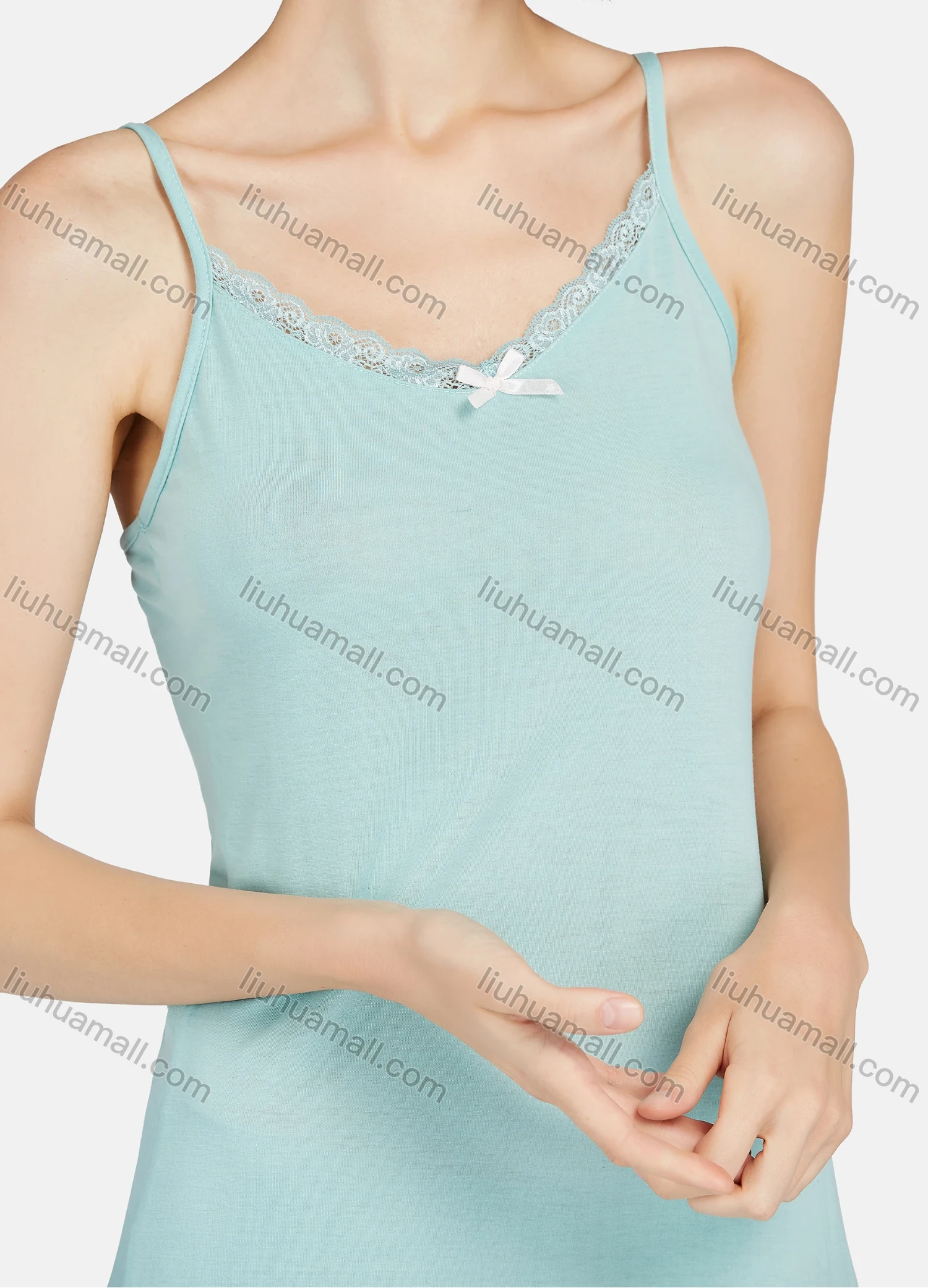 Wholesale Women's Milk Silk Plain Lace Trim Soft Spaghetti Strap Short Cami Lounge Nightgown A08# - Liuhuamall