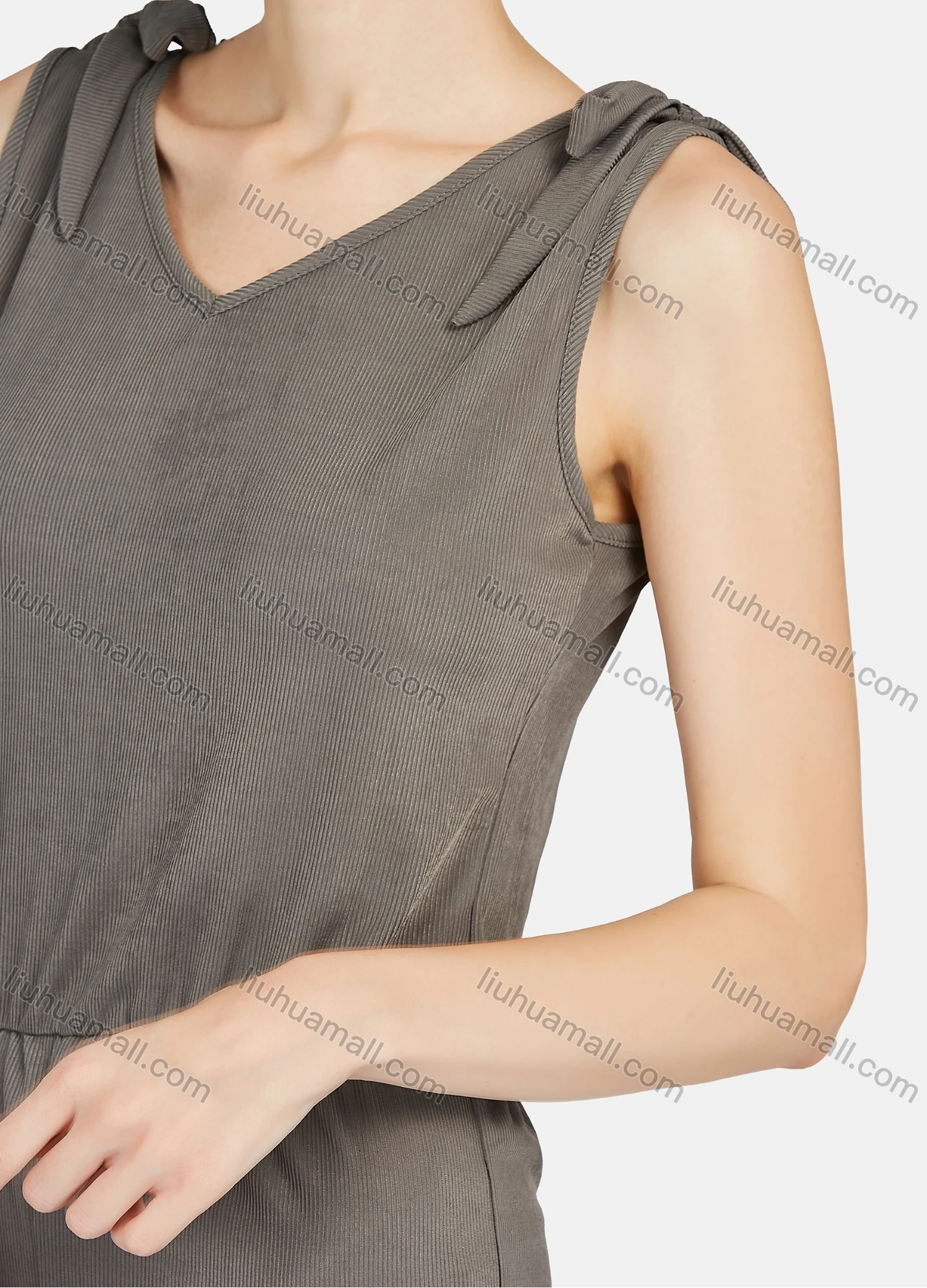 Wholesale Women's Casual Plain Knotted Strap V Neck Tank Short Romper Pajamas A26# - Liuhuamall