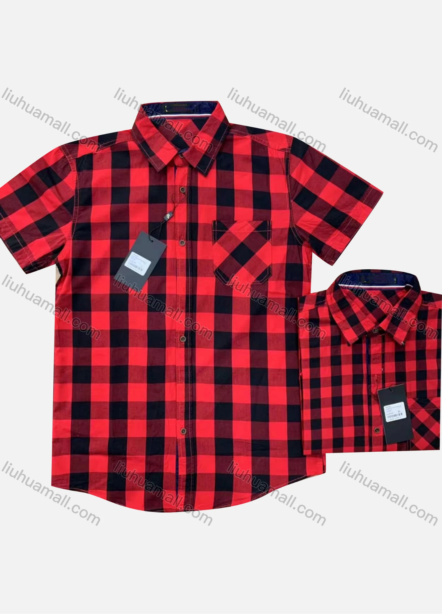 Wholesale Men's Casual Collared Short Sleeve Plaid Print Shirt - Liuhuamall