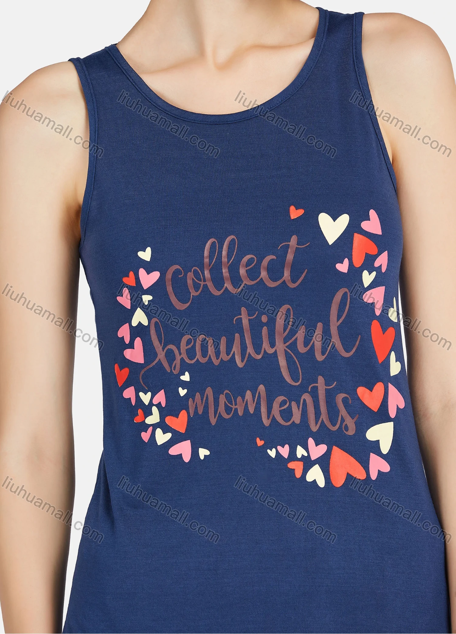 Wholesale Women's Letter Heart Print Round Neck Tank Tops & Shorts 2 Piece Lounge Pajamas Set A18# - Liuhuamall
