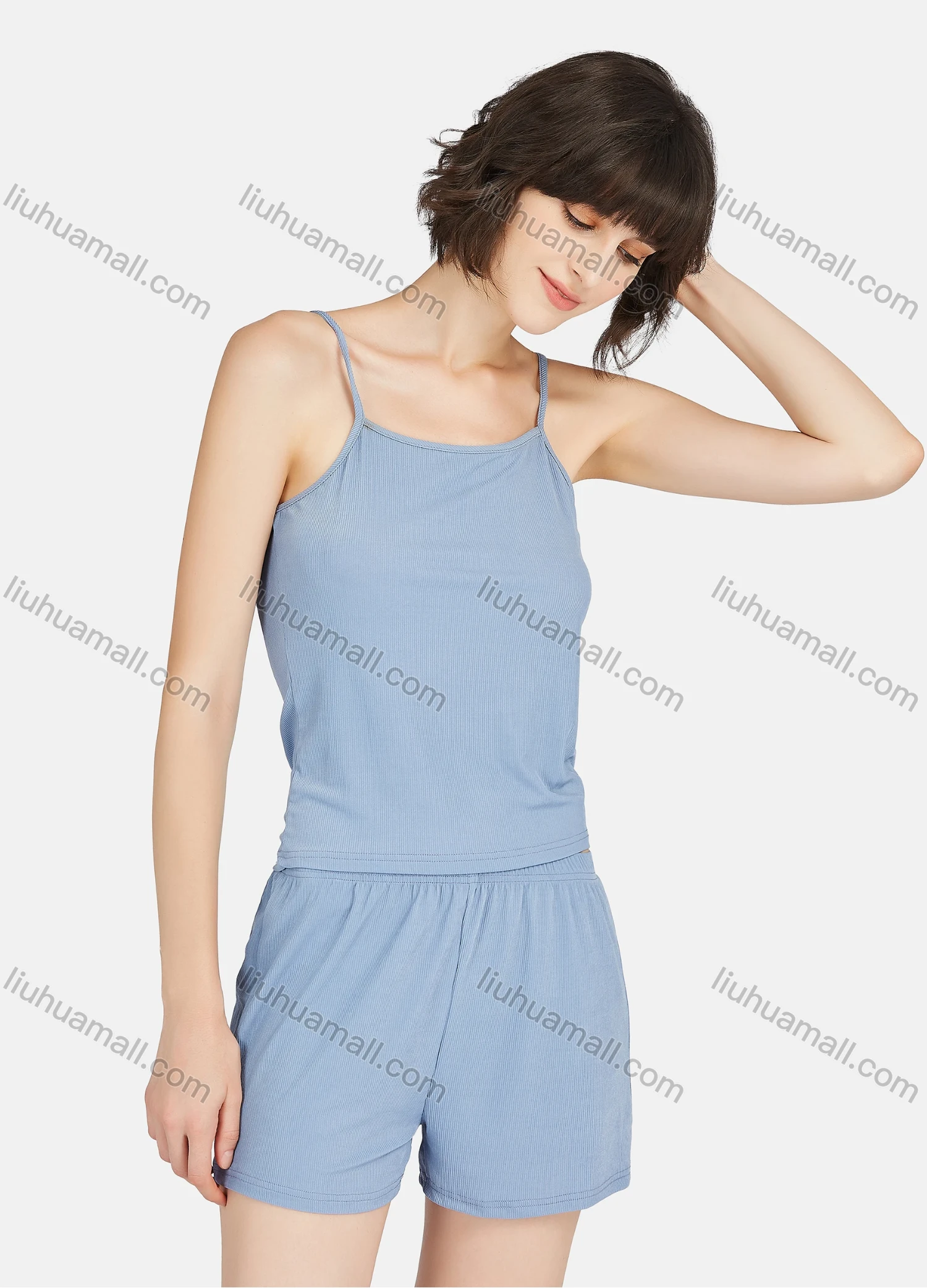 Wholesale Women's Lounge Plain Spaghetti Strap Cami Top & Shorts & Cardigan With Belt 3 Piece Pajamas Set A27# - Liuhuamall