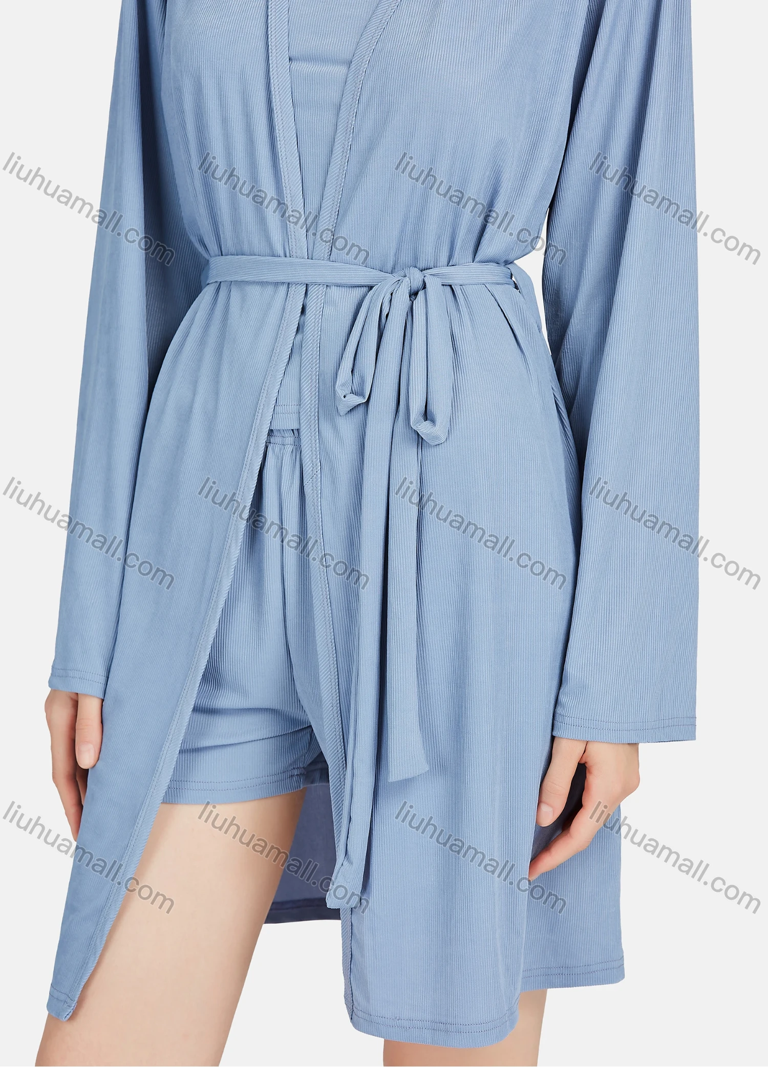Wholesale Women's Lounge Plain Spaghetti Strap Cami Top & Shorts & Cardigan With Belt 3 Piece Pajamas Set A27# - Liuhuamall