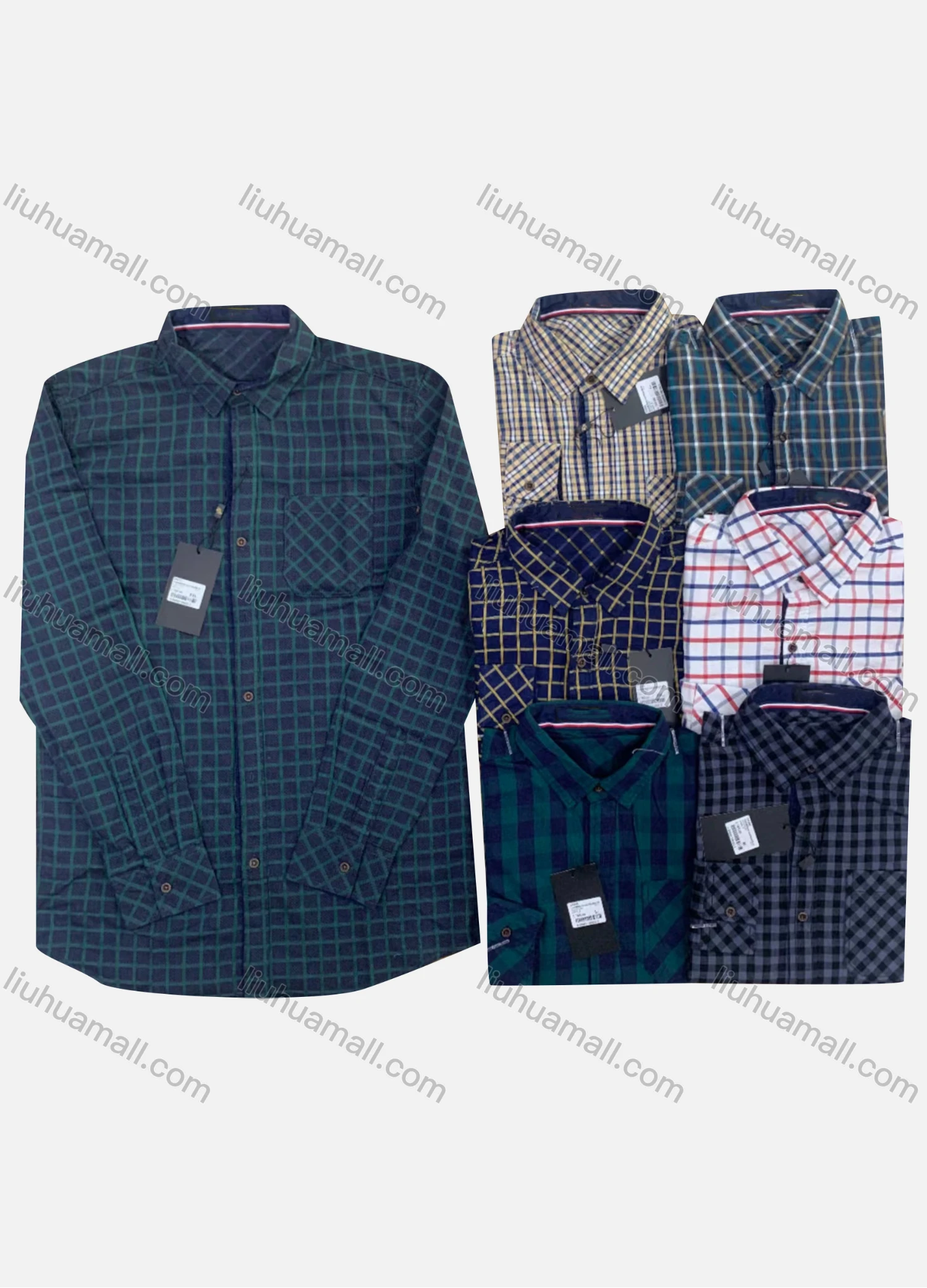 Wholesale Men's Casual Collared Long Sleeve Plaid Print Shirt - Liuhuamall
