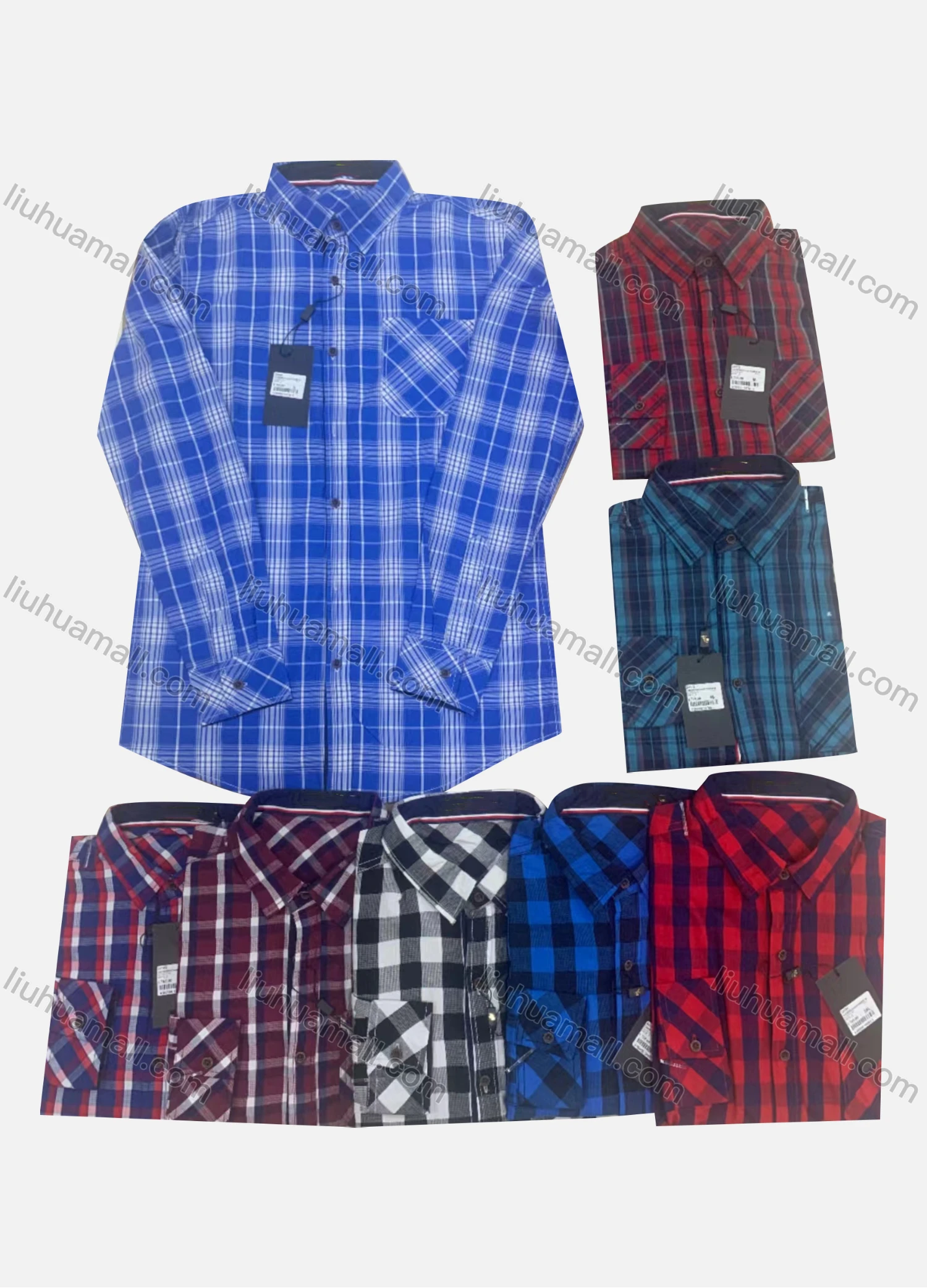 Wholesale Men's Casual Collared Long Sleeve Plaid Print Shirt - Liuhuamall