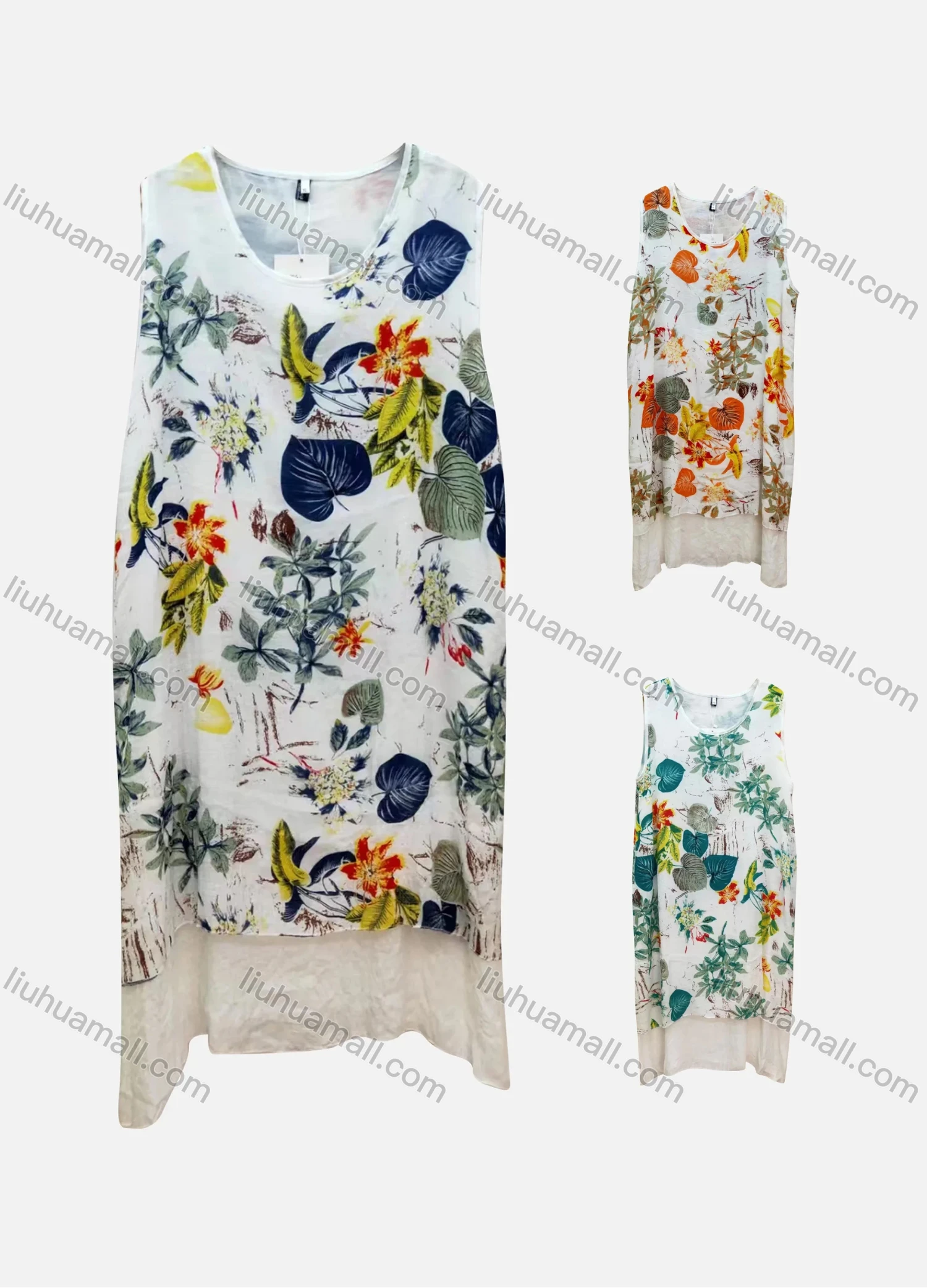 Wholesale Women's Casual Crew Neck Sleeveless Floral Print Tank Dress - Liuhuamall