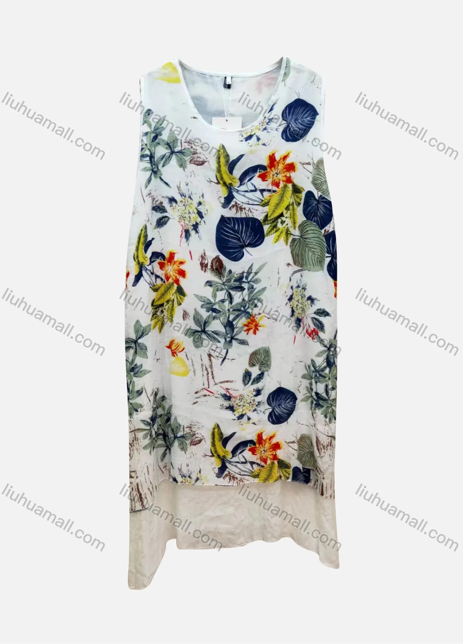 Wholesale Women's Casual Crew Neck Sleeveless Floral Print Tank Dress - Liuhuamall