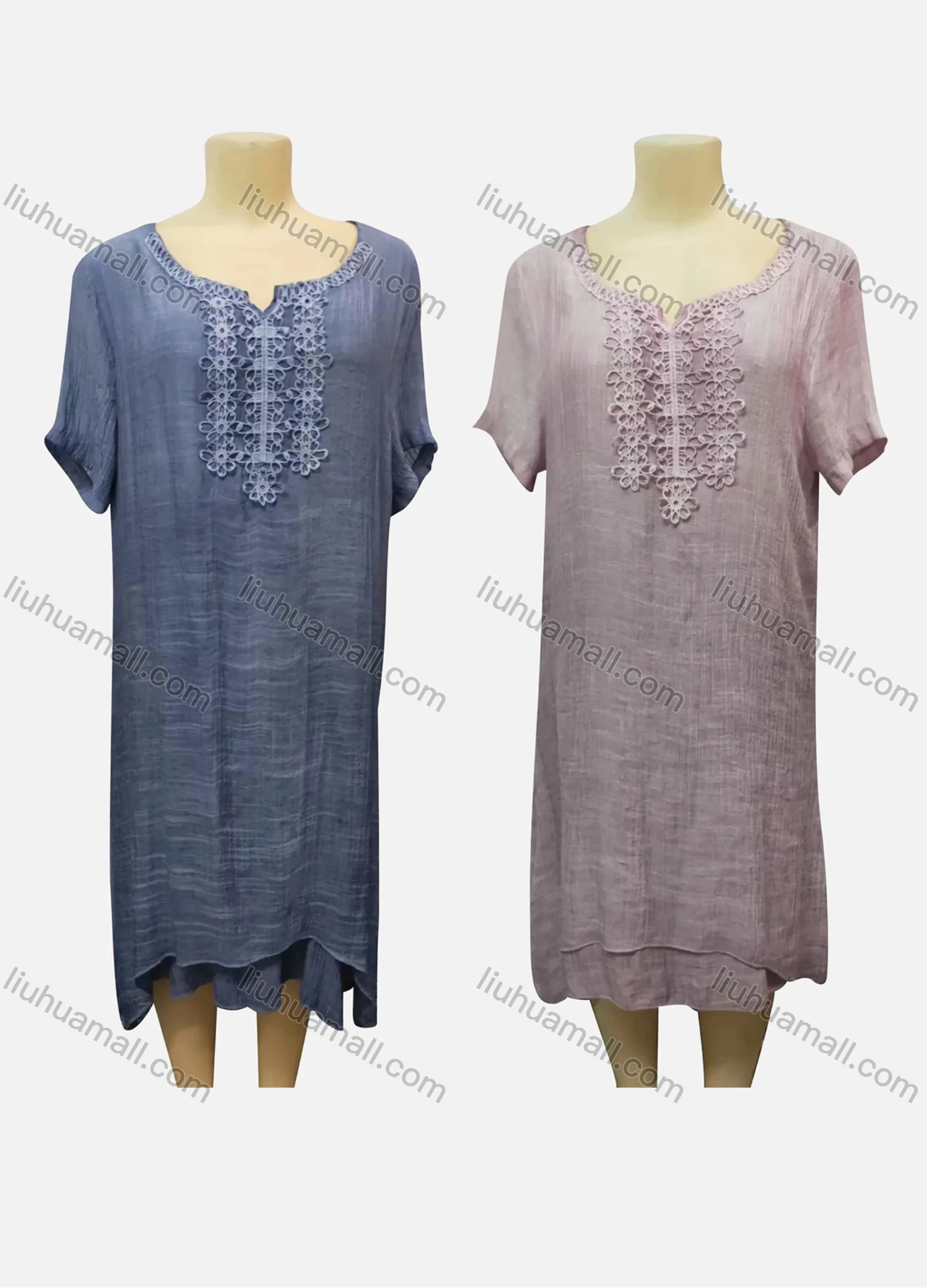 Wholesale Women's Casual Notched Neck Long Sleeve Embroidered Midi Dress - Liuhuamall