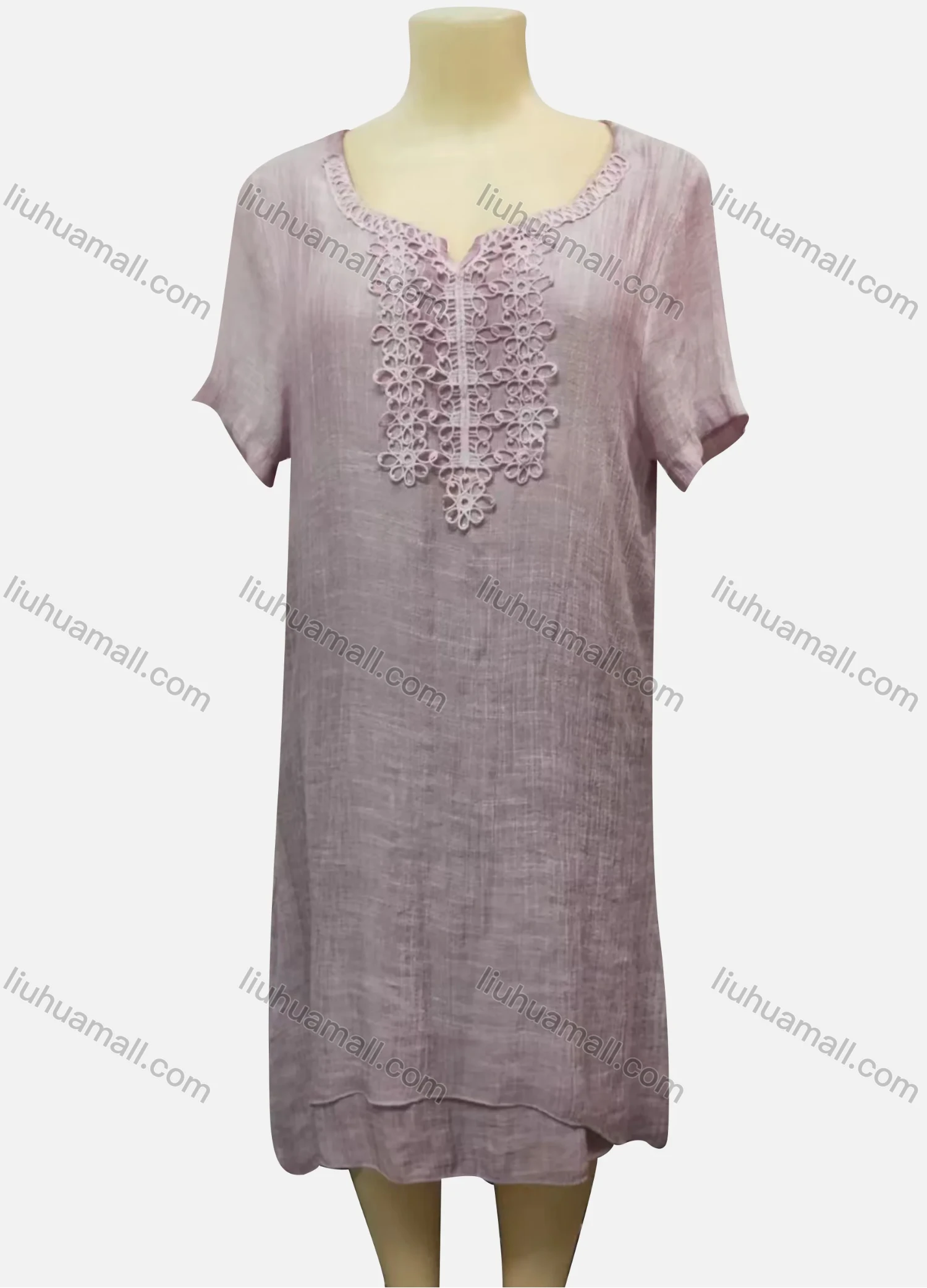 Wholesale Women's Casual Notched Neck Long Sleeve Embroidered Midi Dress - Liuhuamall