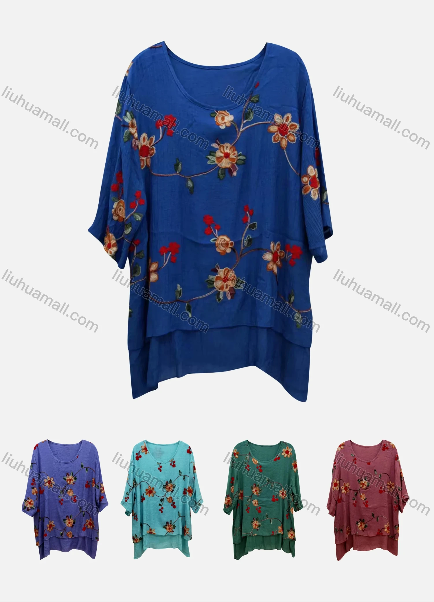 Wholesale Women's Casual Scoop Neck 3/4 Sleeve Floral Print Blouse - Liuhuamall