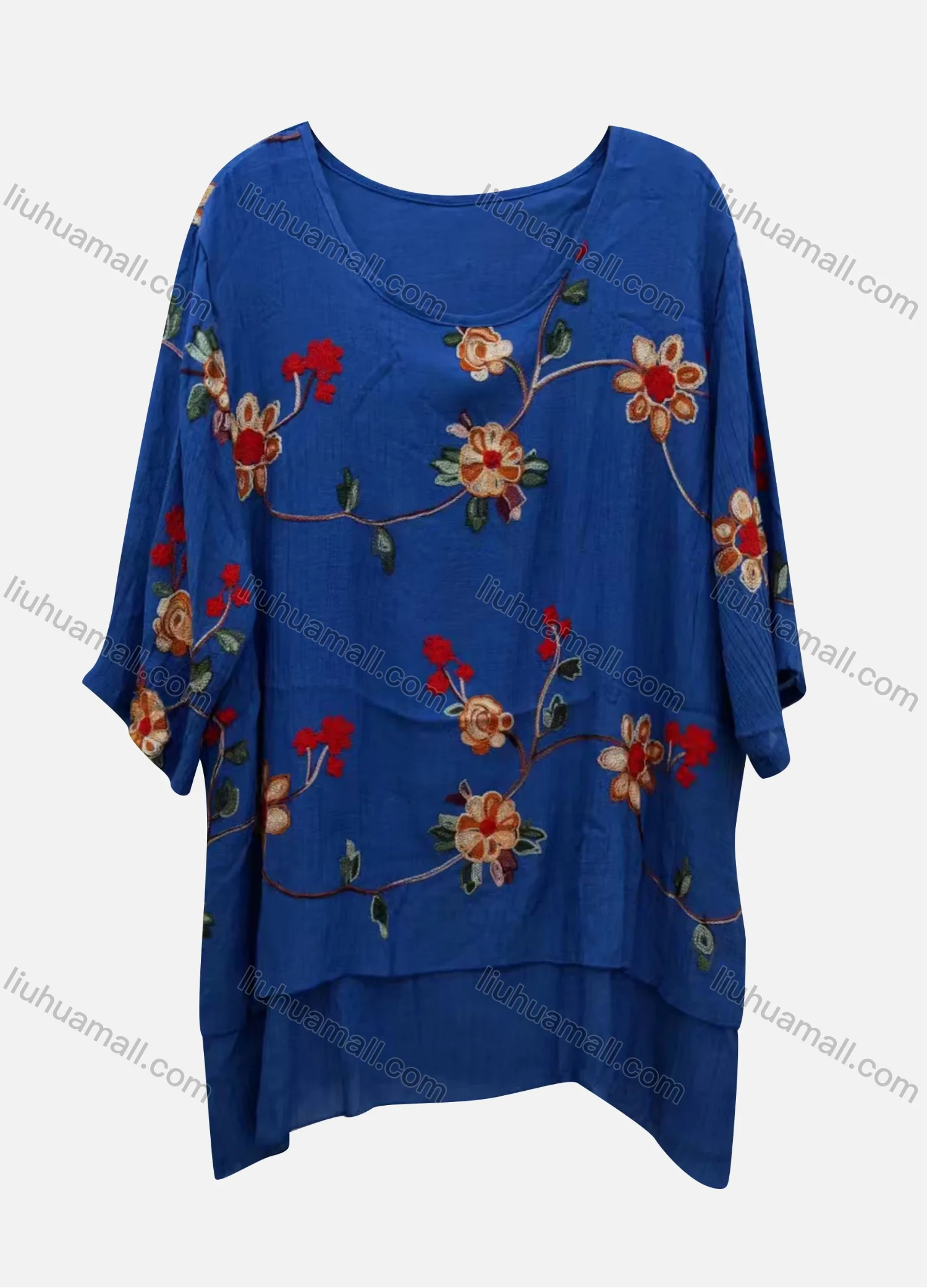 Wholesale Women's Casual Scoop Neck 3/4 Sleeve Floral Print Blouse - Liuhuamall