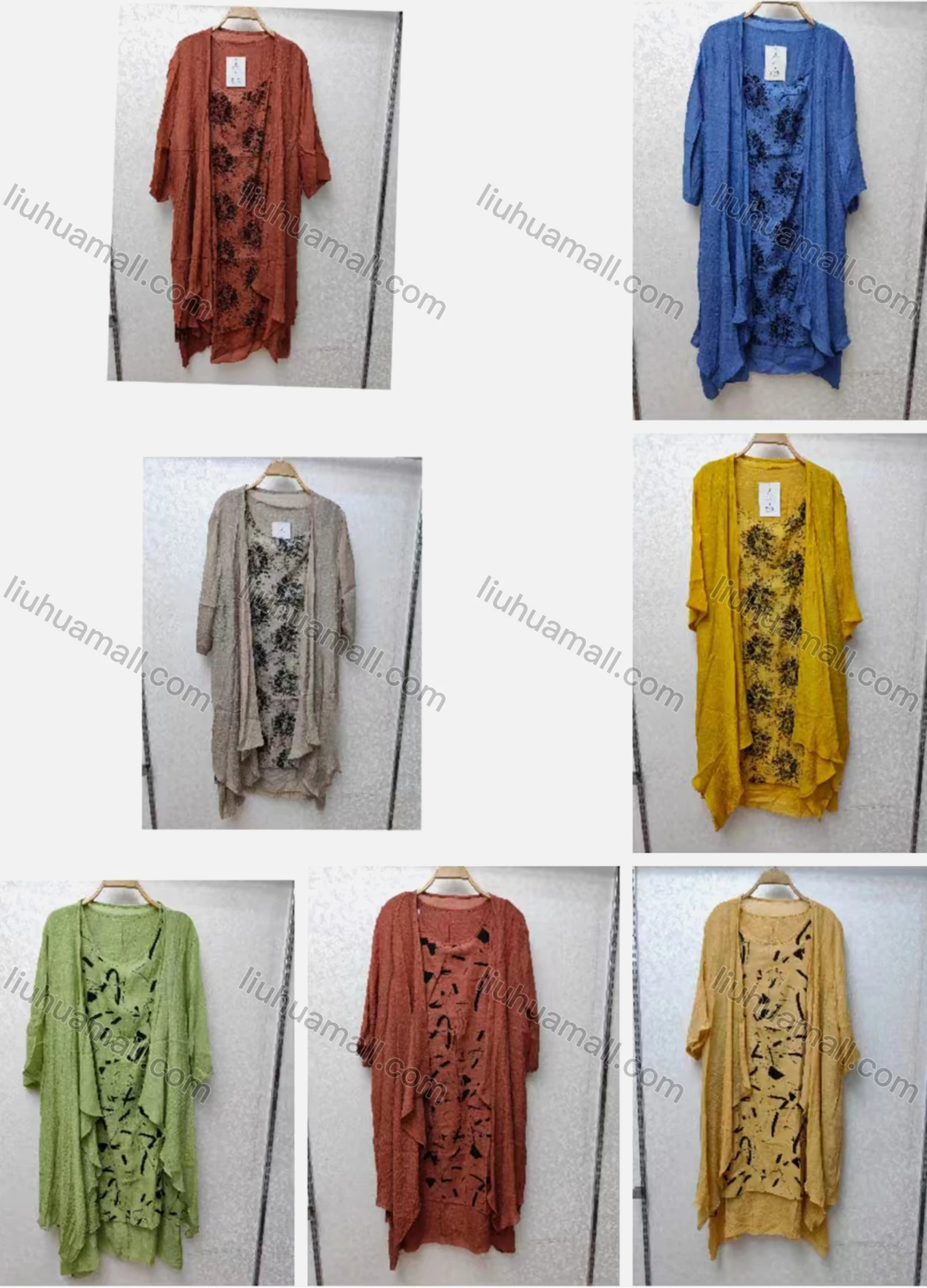 Wholesale Women's Elegant Crew Neck Allover Print Midi Dress & Cardigan Set - Liuhuamall