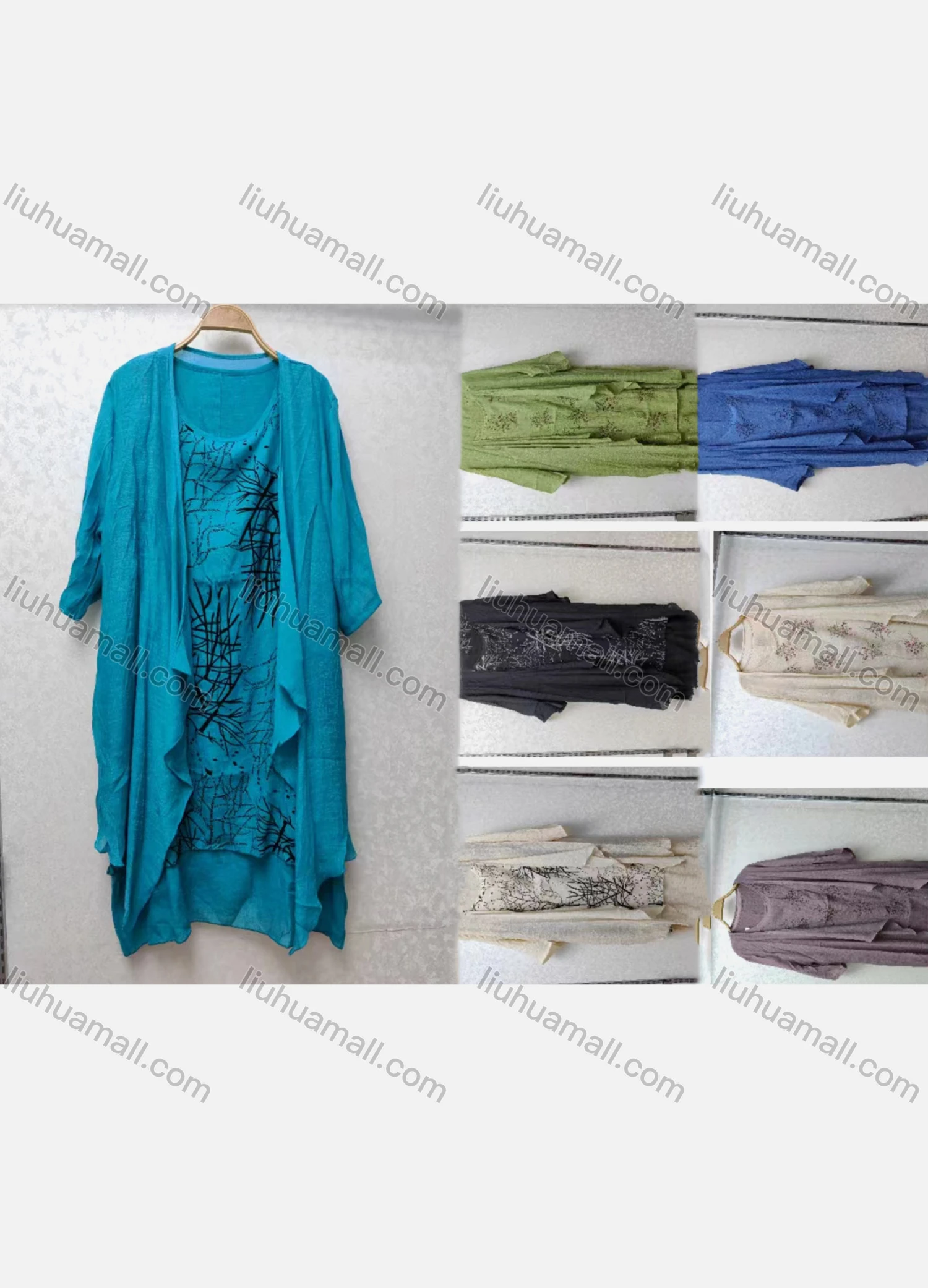 Wholesale Women's Elegant Crew Neck Allover Print Midi Dress & Cardigan Set - Liuhuamall