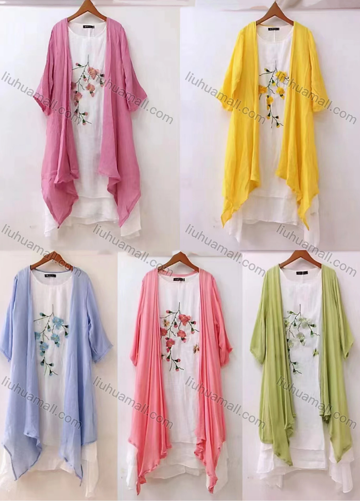 Wholesale Women's Elegant Crew Neck Floral Print Midi Dress & Cardigan Set - Liuhuamall