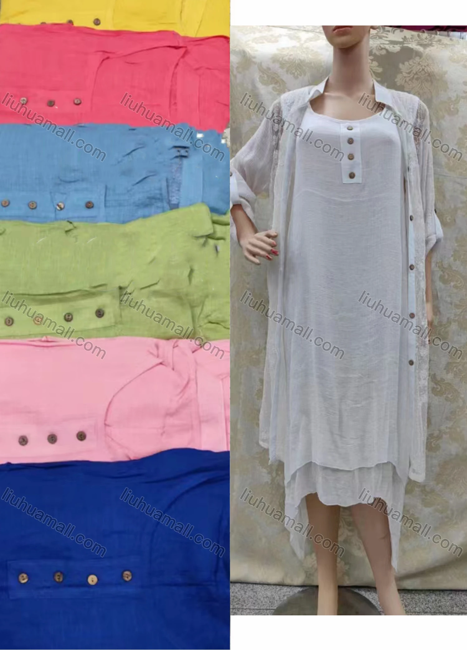 Wholesale Women's Elegant Crew Neck Plain Midi Dress & Cardigan Set - Liuhuamall