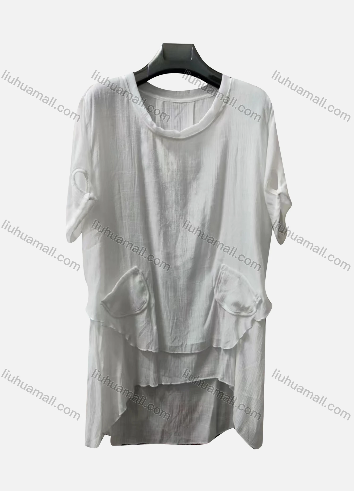 Wholesale Women's Casual Crew Neck Short Sleeve Patch Pockets Midi Dress - Liuhuamall