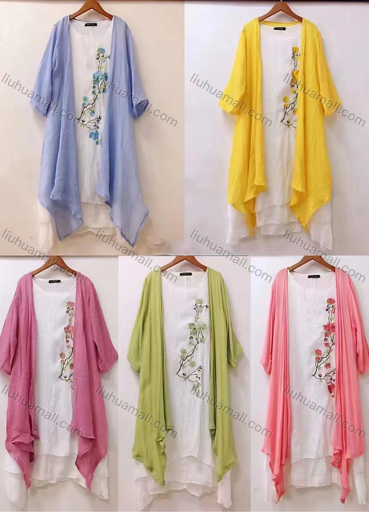 Wholesale Women's Elegant Crew Neck Floral Midi Dress & Cardigan Set - Liuhuamall