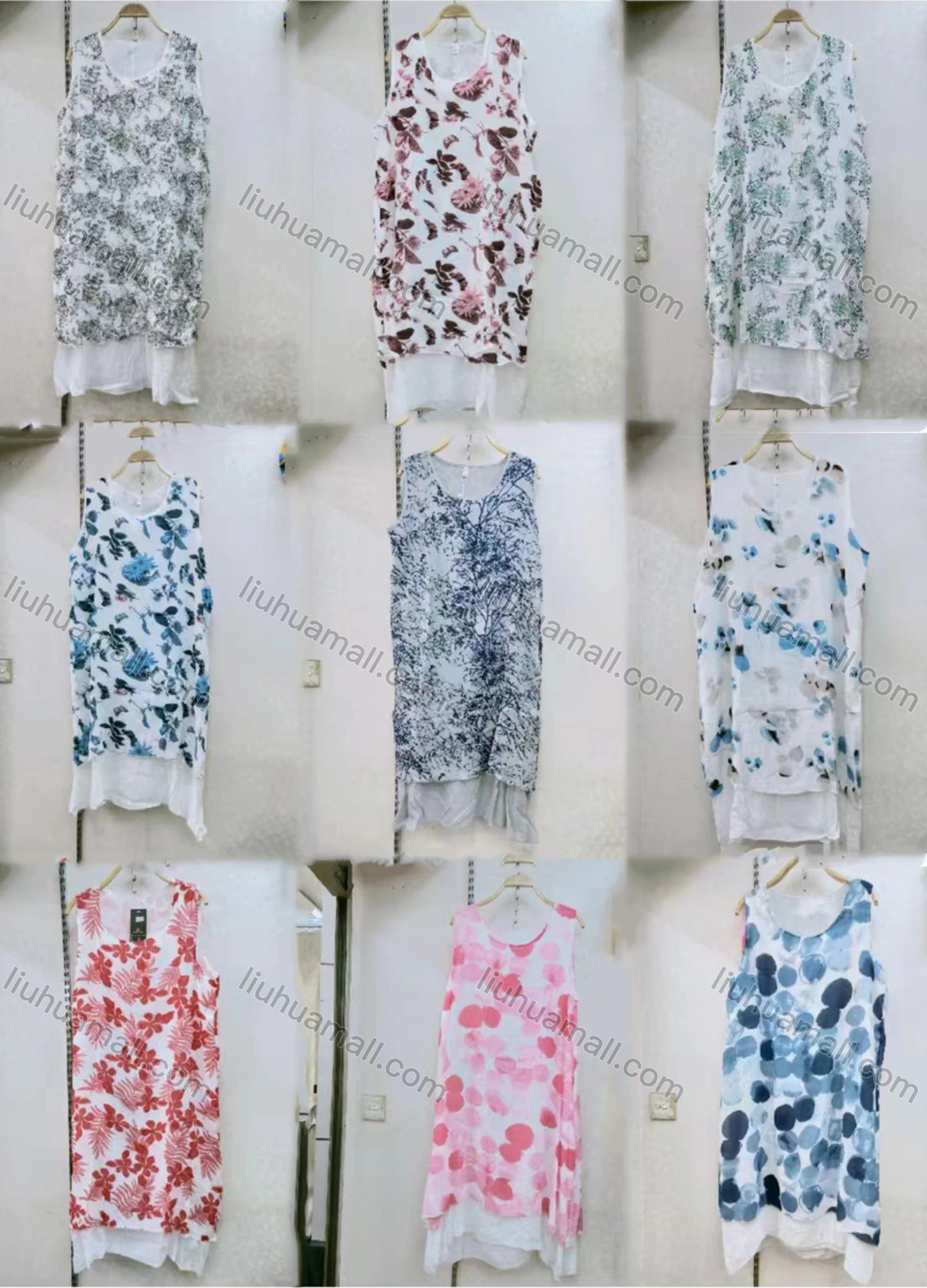Wholesale Women's Casual Crew Neck Sleeveless Floral Print Tank Dress - Liuhuamall