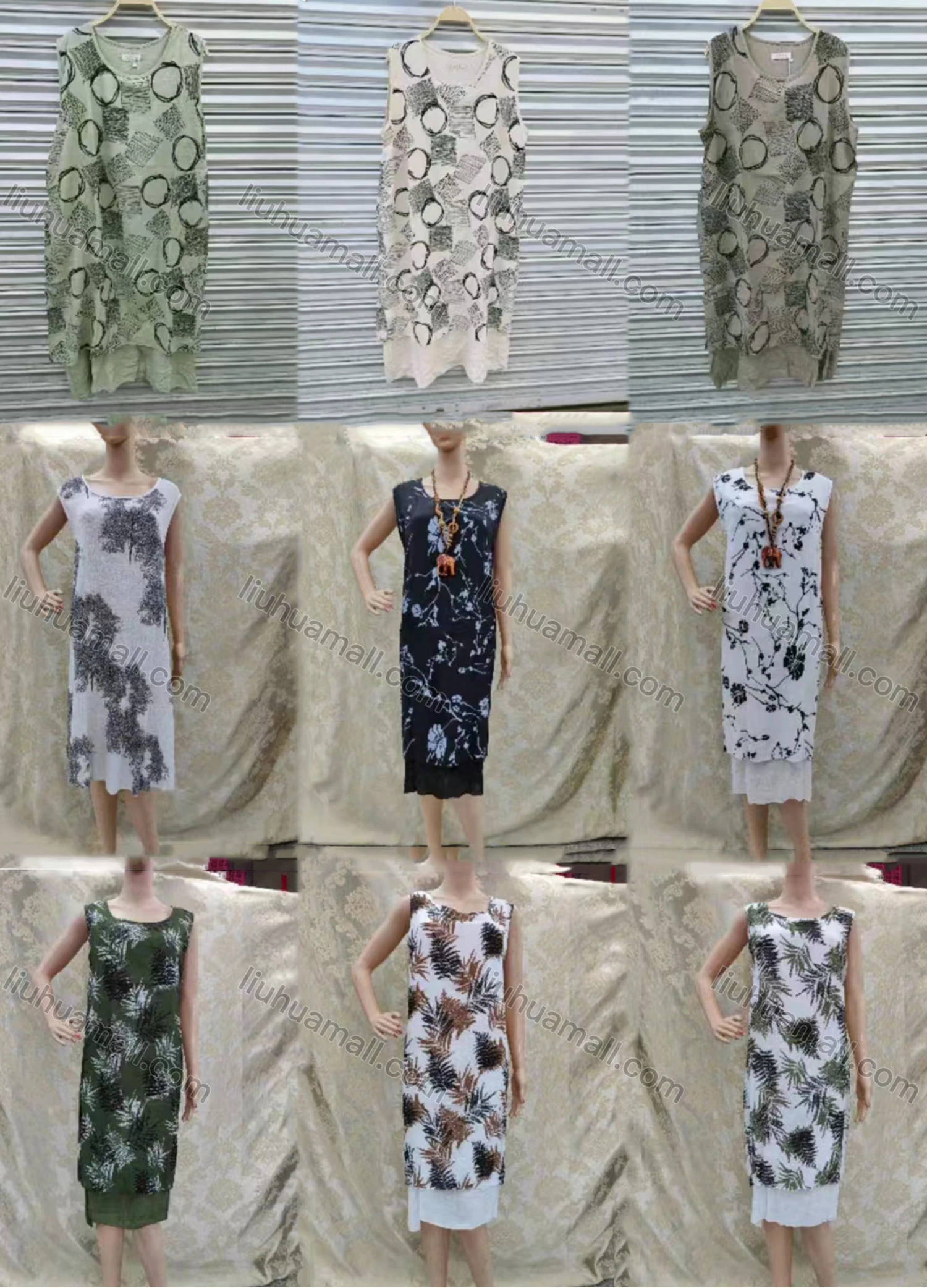 Wholesale Women's Casual Crew Neck Sleeveless Allover Print Tank Dress - Liuhuamall