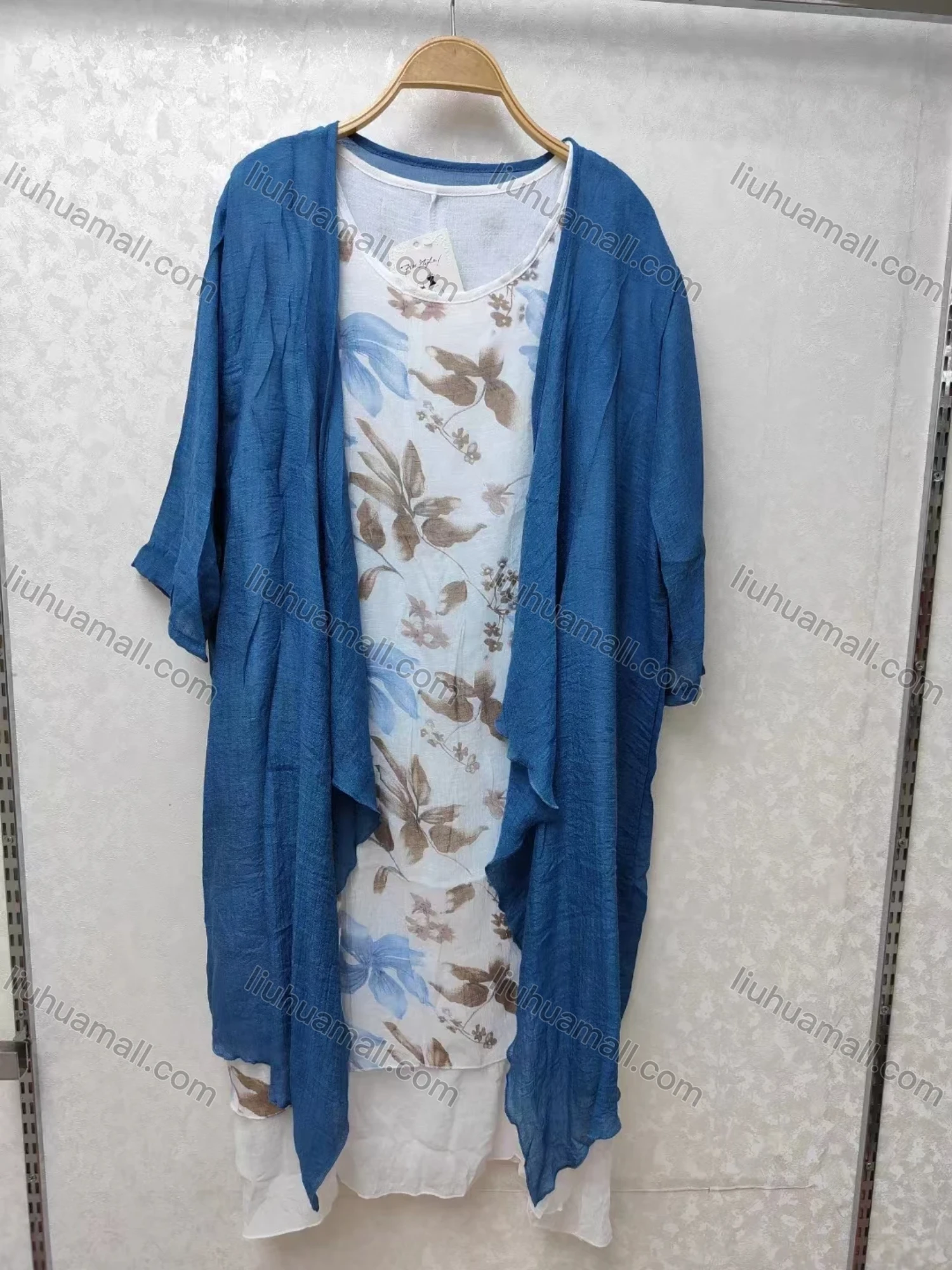 Wholesale Women's Elegant Crew Neck Floral Midi Dress & Cardigan Set - Liuhuamall