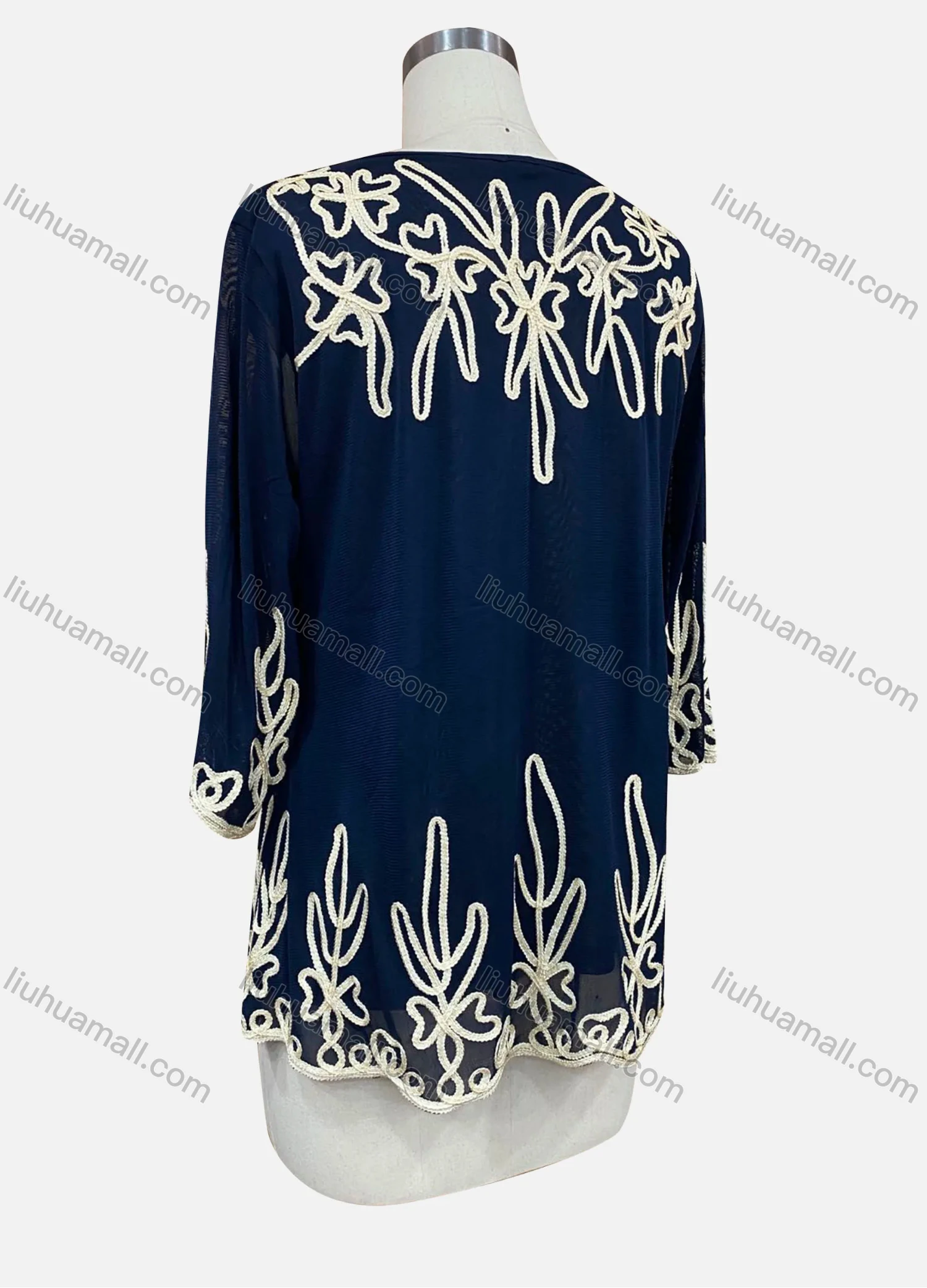 Wholesale Women's Elegant Floral Embroidery Round Neck Half Sleeve Blouse - Liuhuamall